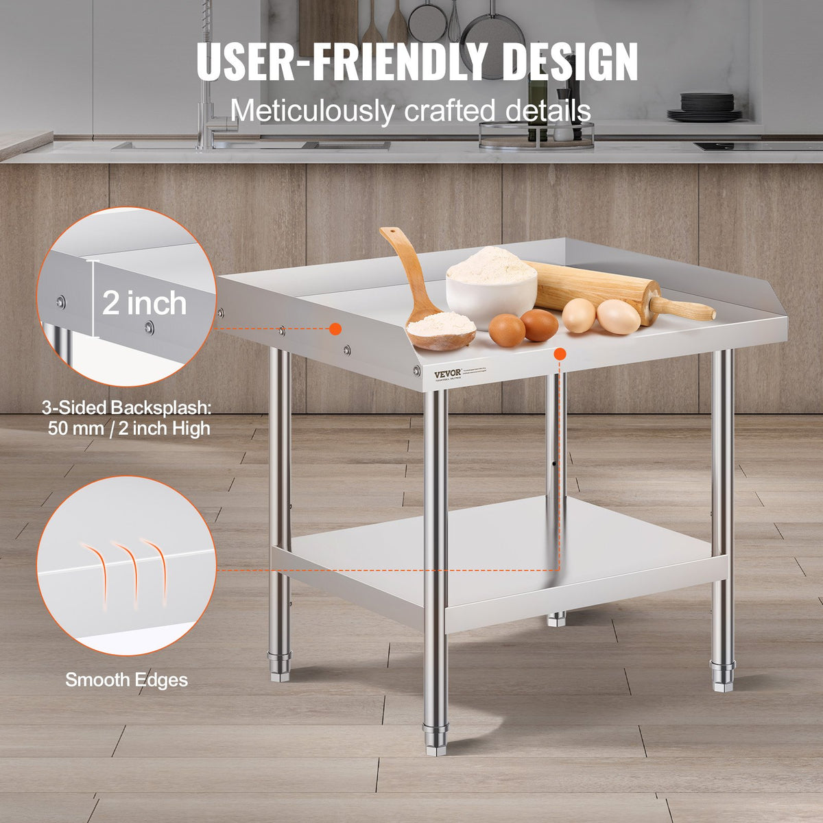 Stainless Steel Work Table 24x28x26 in Commercial Prep Table Adjustable Height