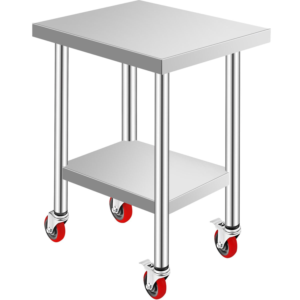 Stainless Steel Work Table 24x18x34", 700LBS, 4 Wheels, 3 Height Levels, Silver
