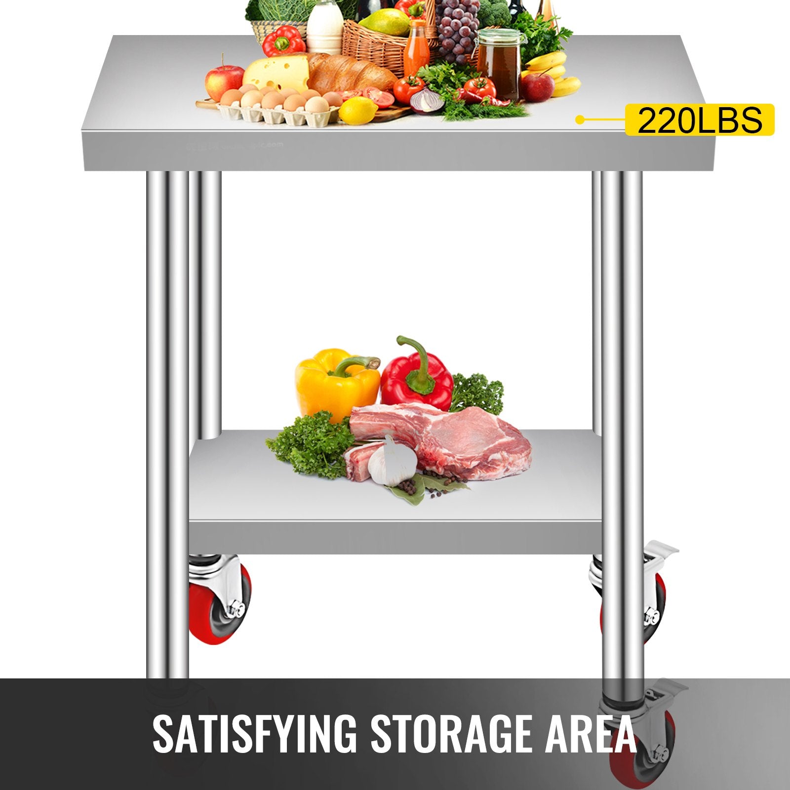 Stainless Steel Work Table 24x18x34", 700LBS, 4 Wheels, 3 Height Levels, Silver