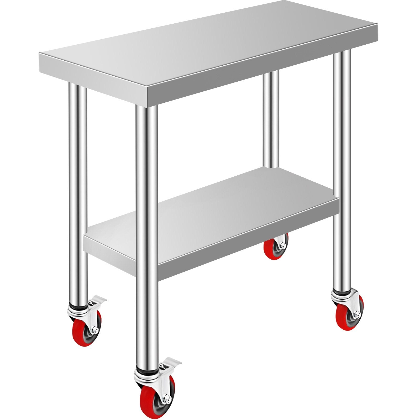 Stainless Steel Work Table 30x12x34", 700LBS, 4 Wheels, 3 Height Levels, Silver