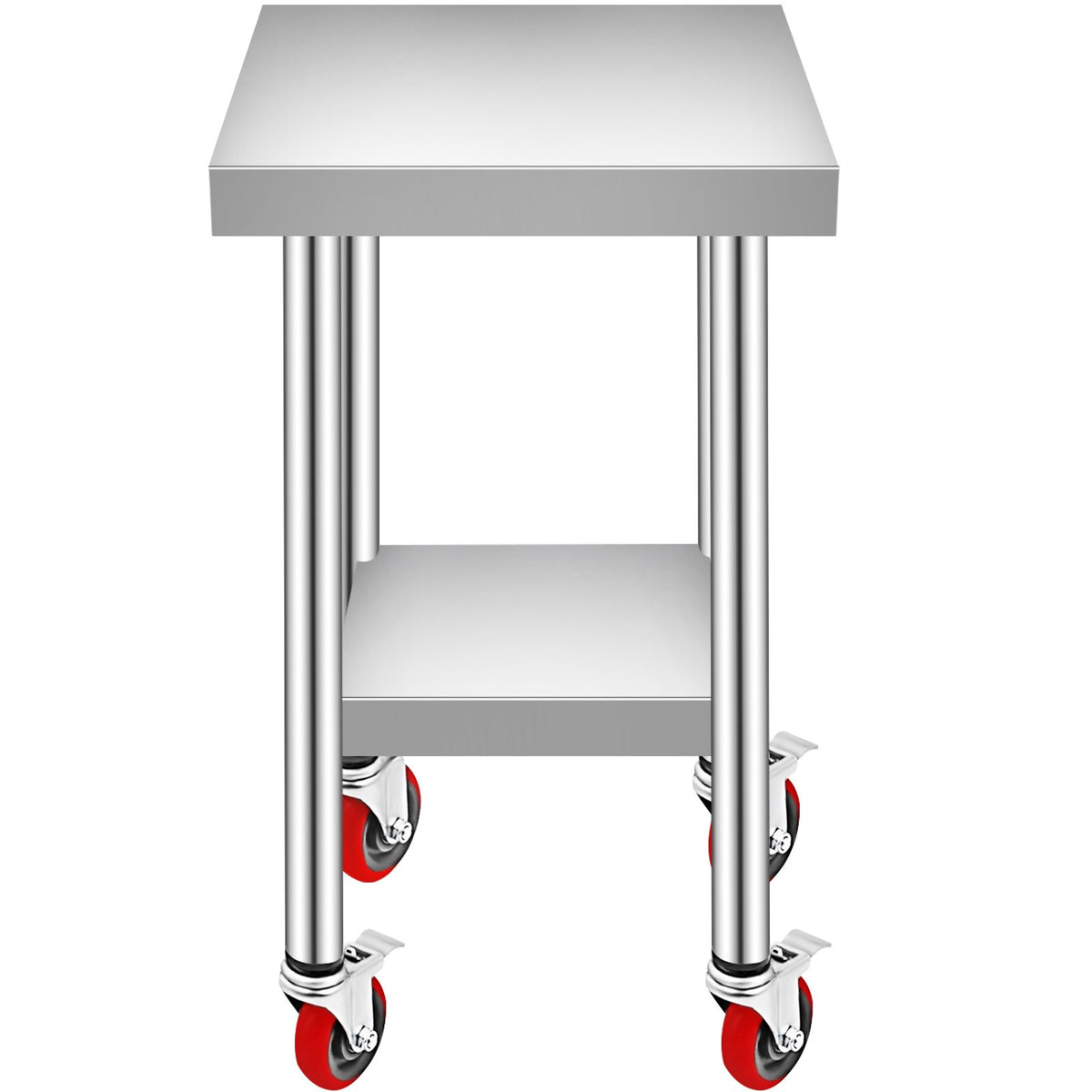 Stainless Steel Work Table 30x12x34", 700LBS, 4 Wheels, 3 Height Levels, Silver
