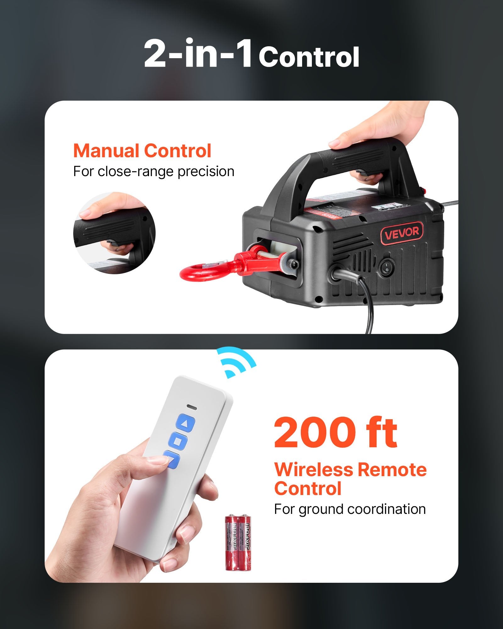 2-in-1 Electric Hoist Winch 500kg 1500W 7.6m Lifting Wireless Remote Control