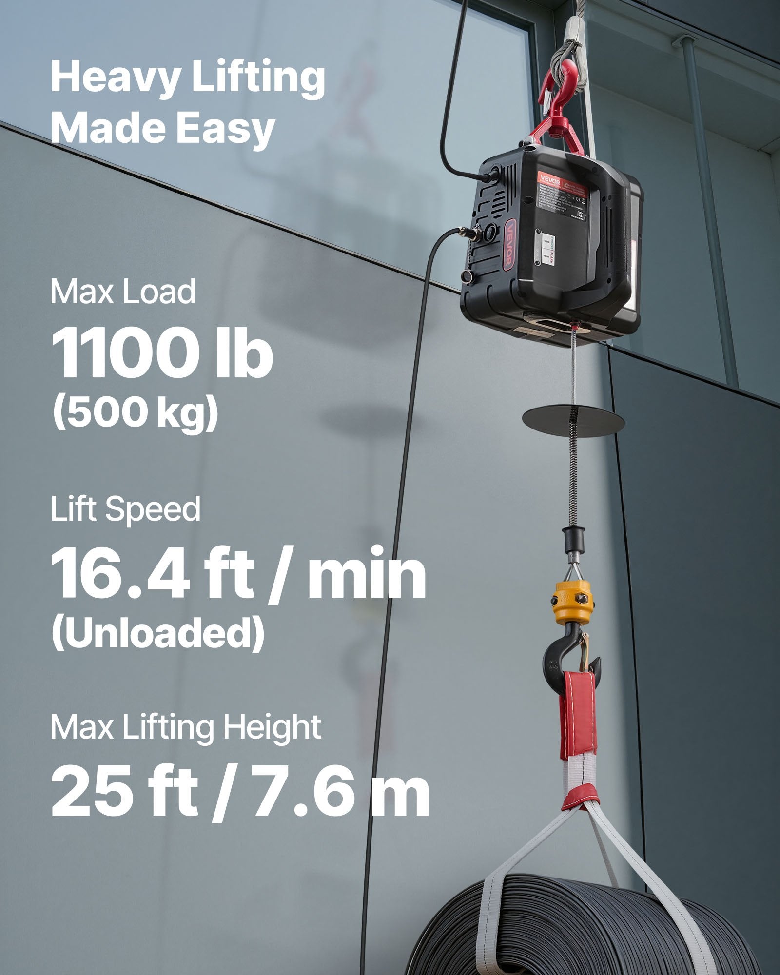 2-in-1 Electric Hoist Winch 500kg 1500W Portable Crane w/ Remote Control