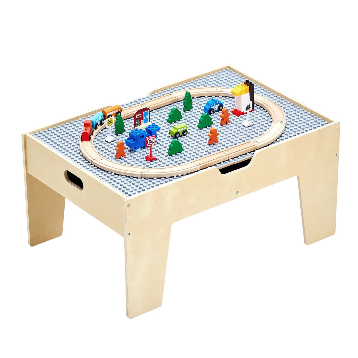 Multi-Purpose Activity Play Table 290 Bricks 30PCS Wooden Train Set with Storage