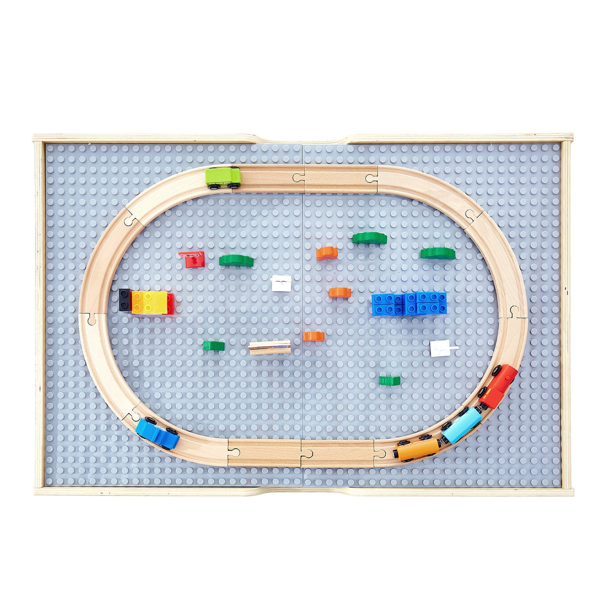 Multi-Purpose Activity Play Table 290 Bricks 30PCS Wooden Train Set with Storage