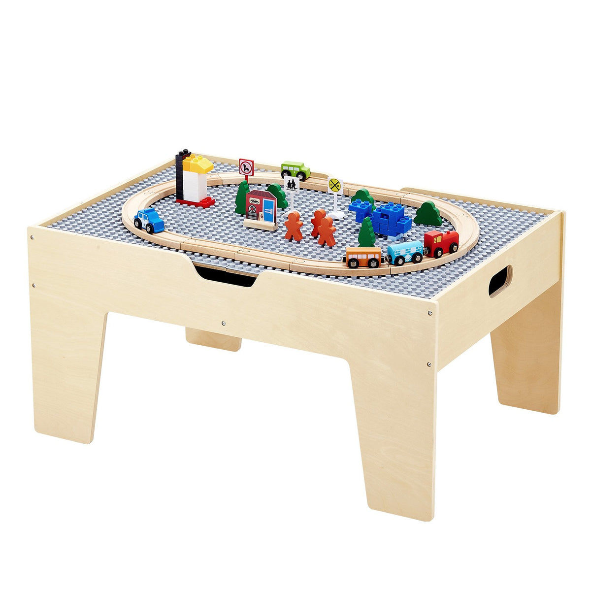 Multi-Purpose Activity Play Table 290 Bricks 30PCS Wooden Train Set with Storage