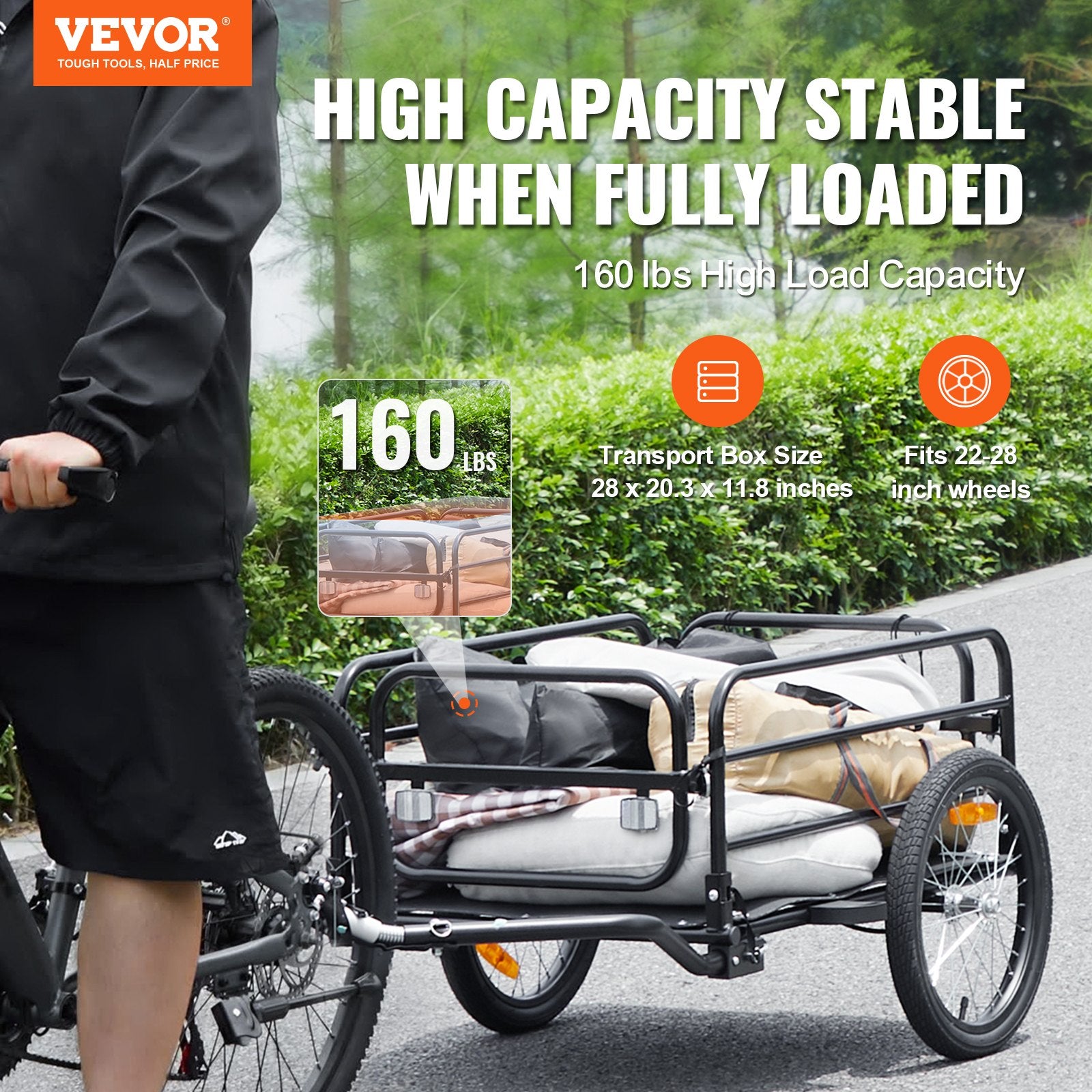 Bike Cargo Trailer Heavy Duty Foldable Bicycle Wagon Cart 72.5kg Load