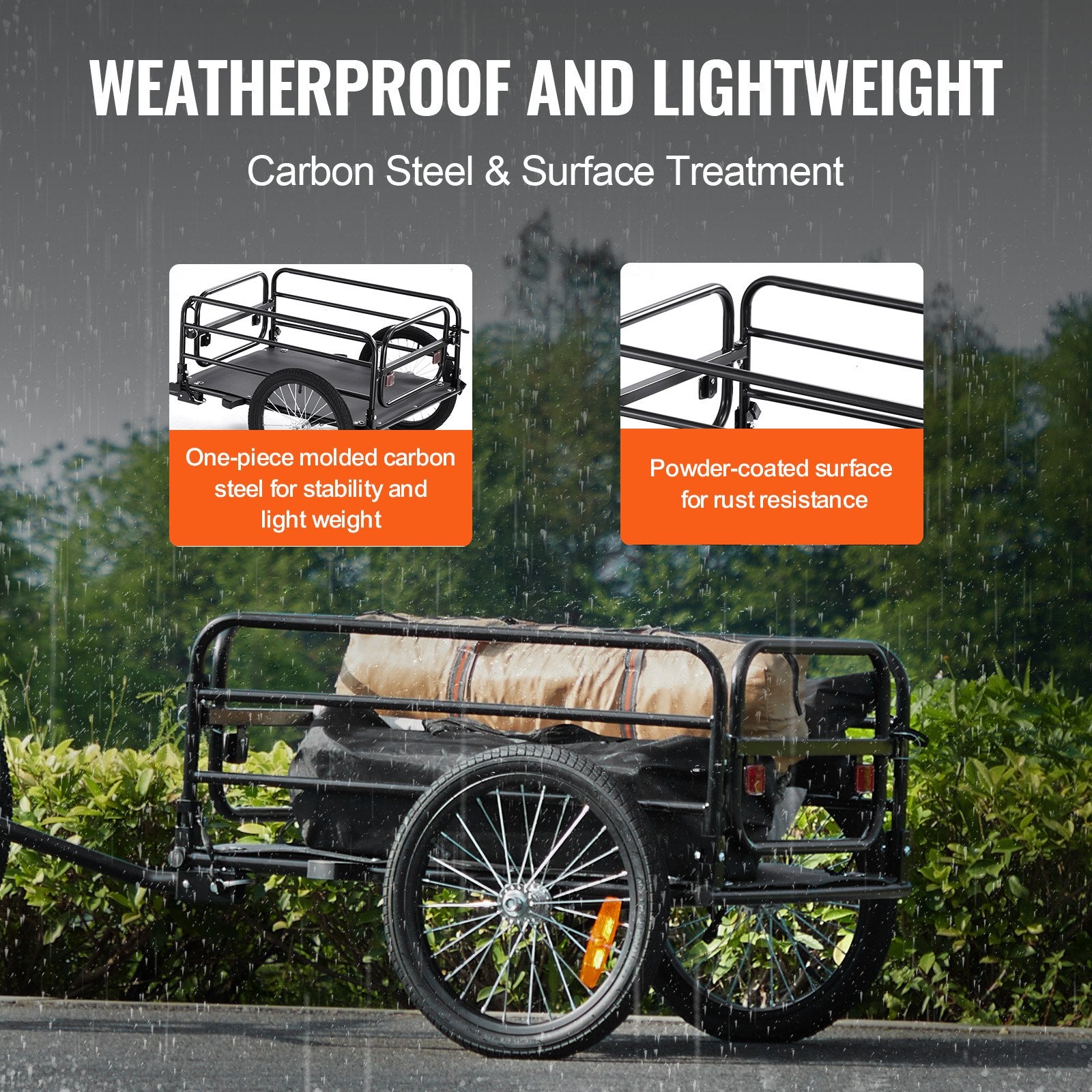 Bike Cargo Trailer Heavy Duty Foldable Bicycle Wagon Cart 72.5kg Load