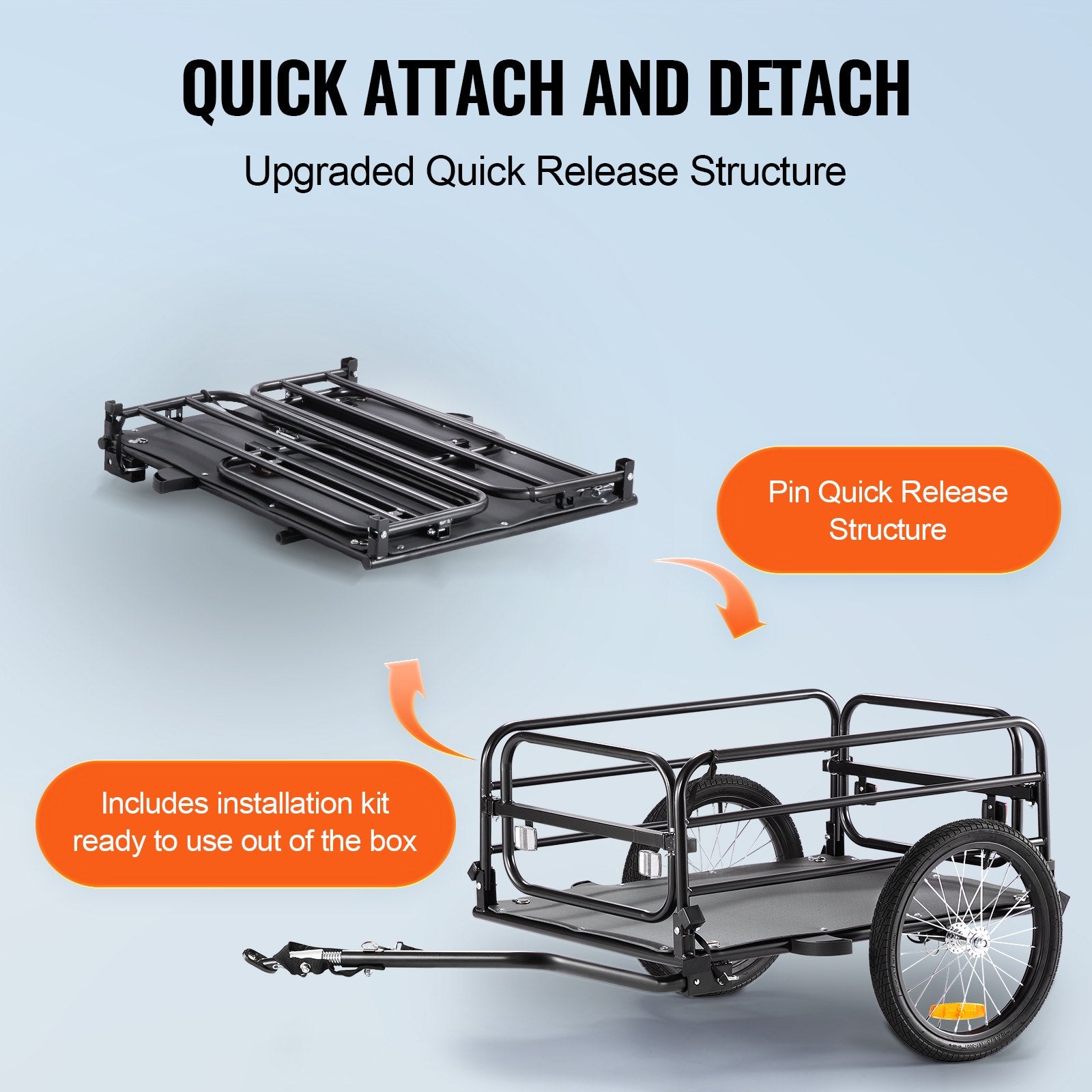 Bike Cargo Trailer Heavy Duty Foldable Bicycle Wagon Cart 72.5kg Load
