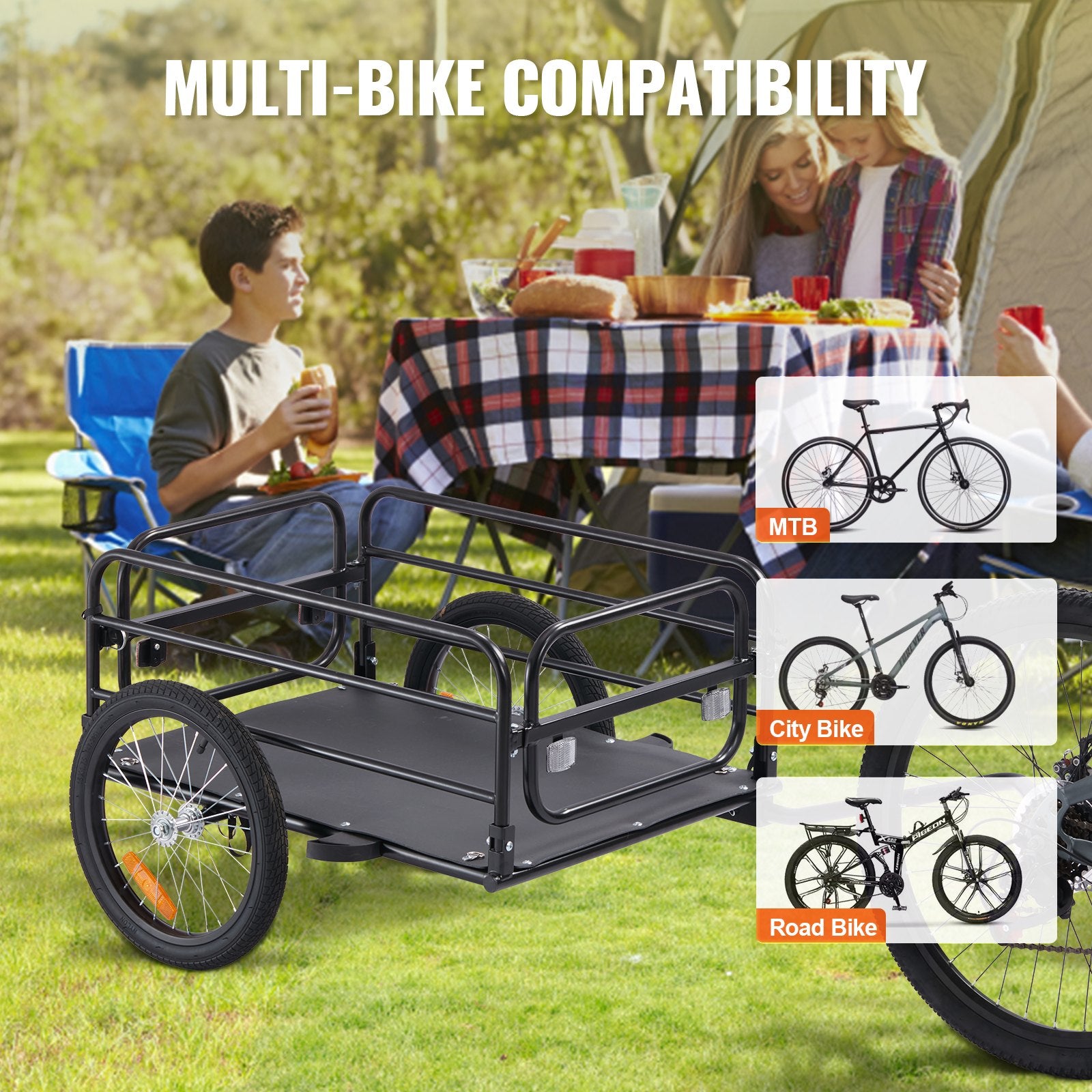 Bike Cargo Trailer Heavy Duty Foldable Bicycle Wagon Cart 72.5kg Load