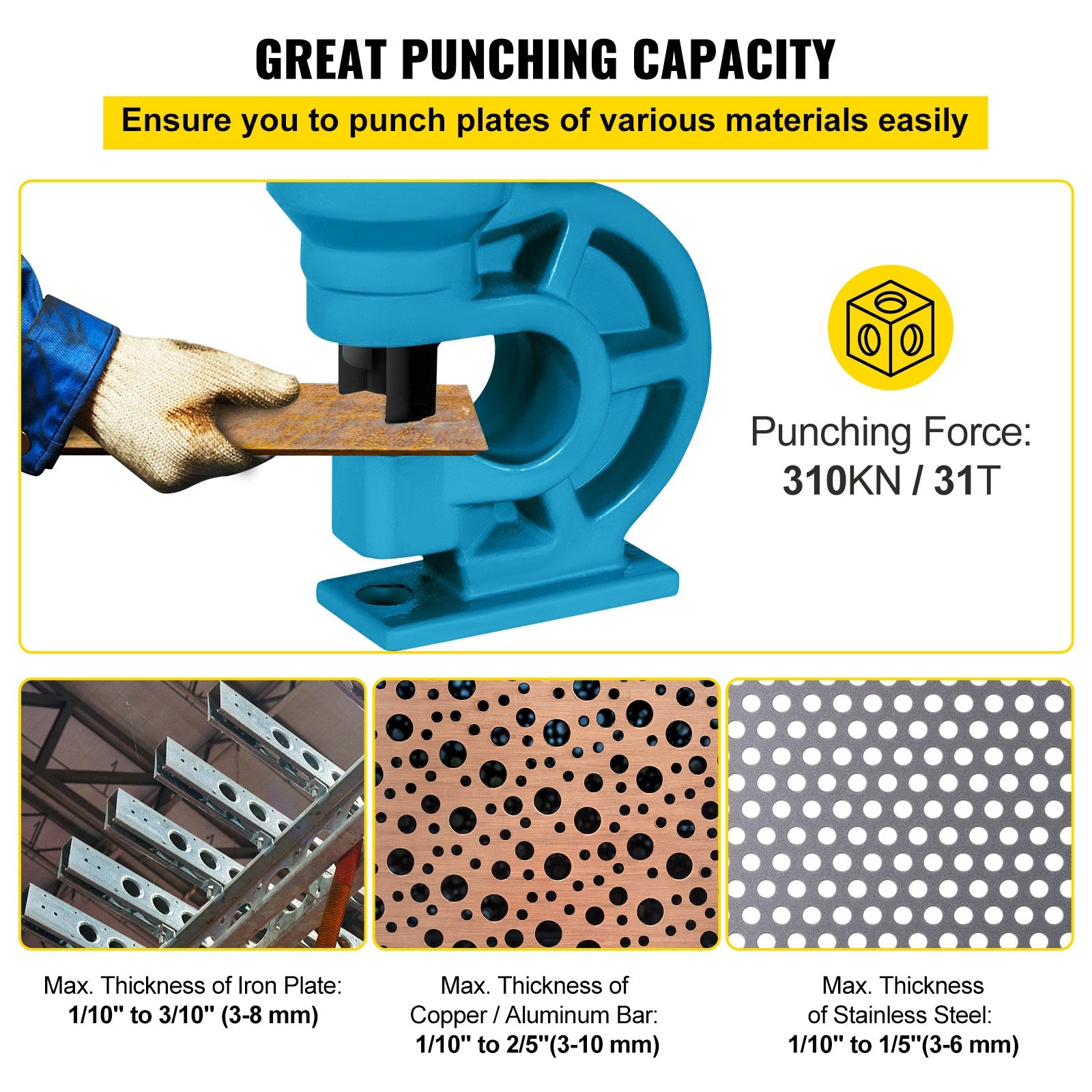 Hydraulic Hole Punching Tool CH-60, 31T Smooth Puncher for Iron Copper Aluminum