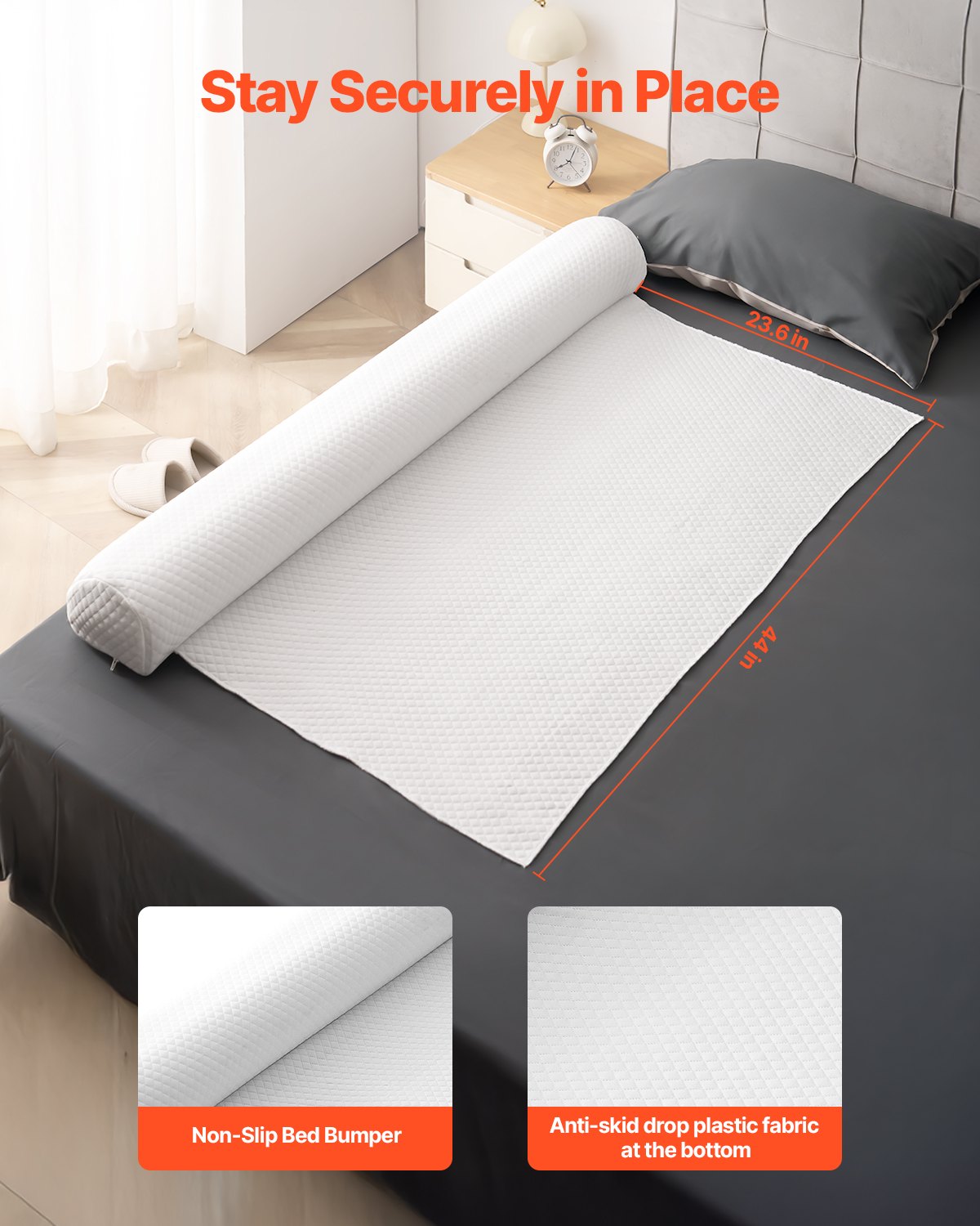 Bed Bumper for Toddlers, 2-Pack Inflatable Bed Rail with Safety Flap, Non-Slip