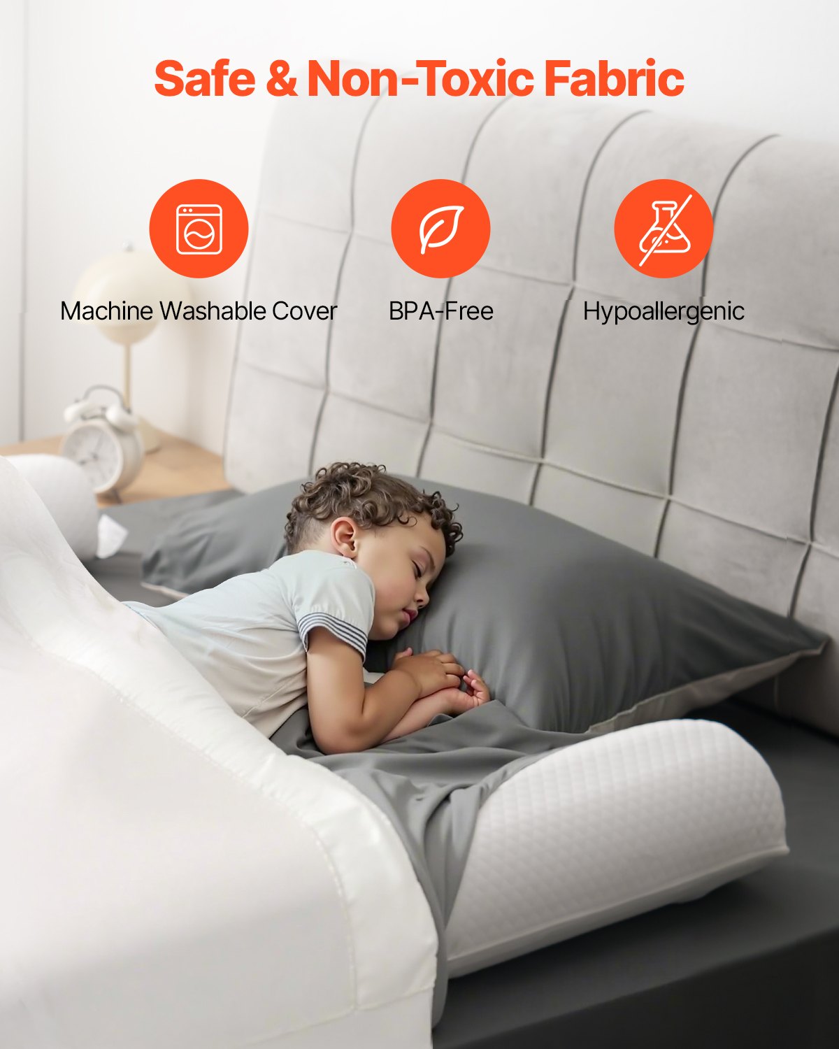Bed Bumper for Toddlers, 2-Pack Inflatable Bed Rail with Safety Flap, Non-Slip