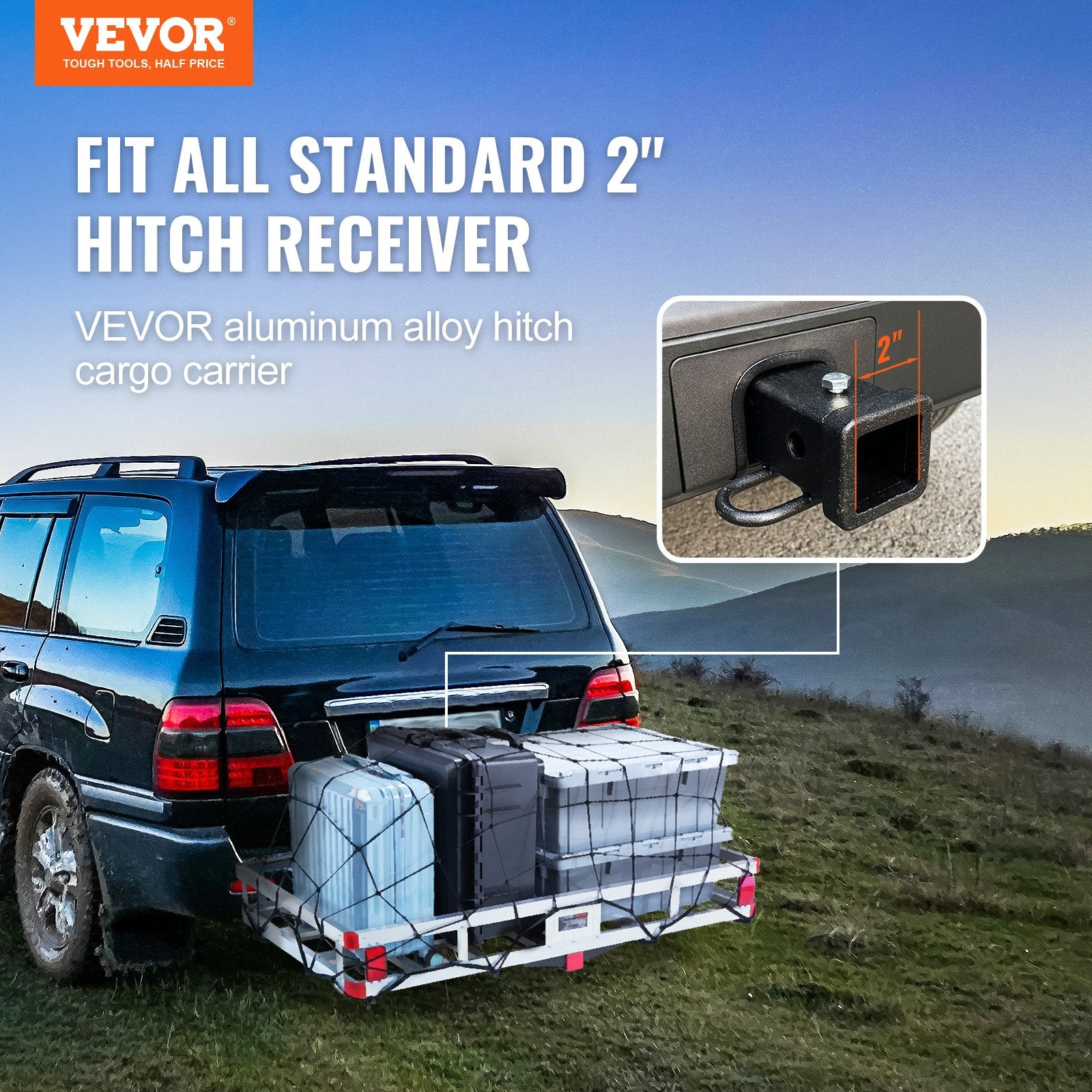 Hitch Cargo Carrier 500LB Aluminum Trailer Basket Luggage Rack 2 Inch Hitch