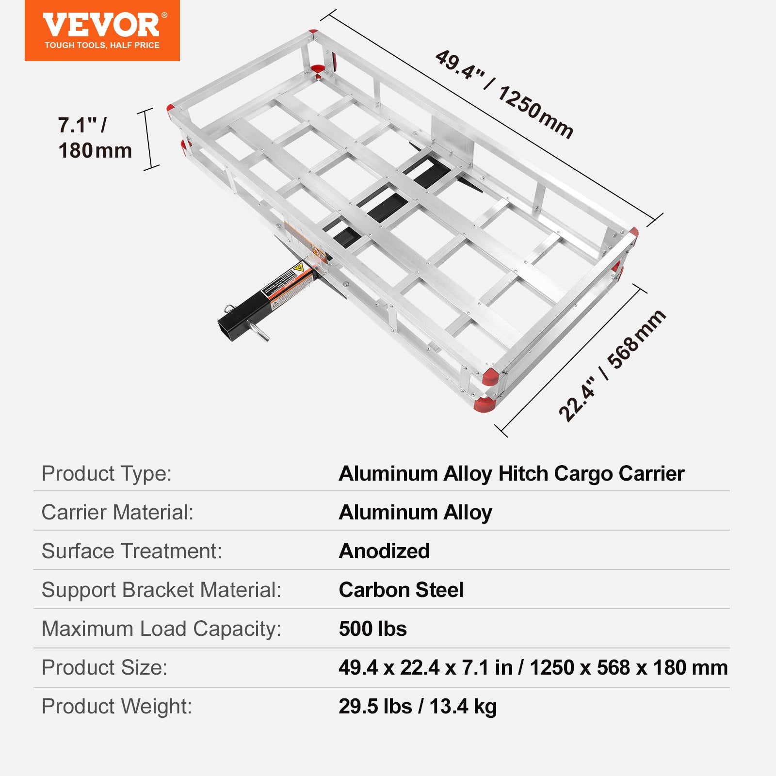Hitch Cargo Carrier 500LB Aluminum Trailer Basket Luggage Rack 2 Inch Hitch
