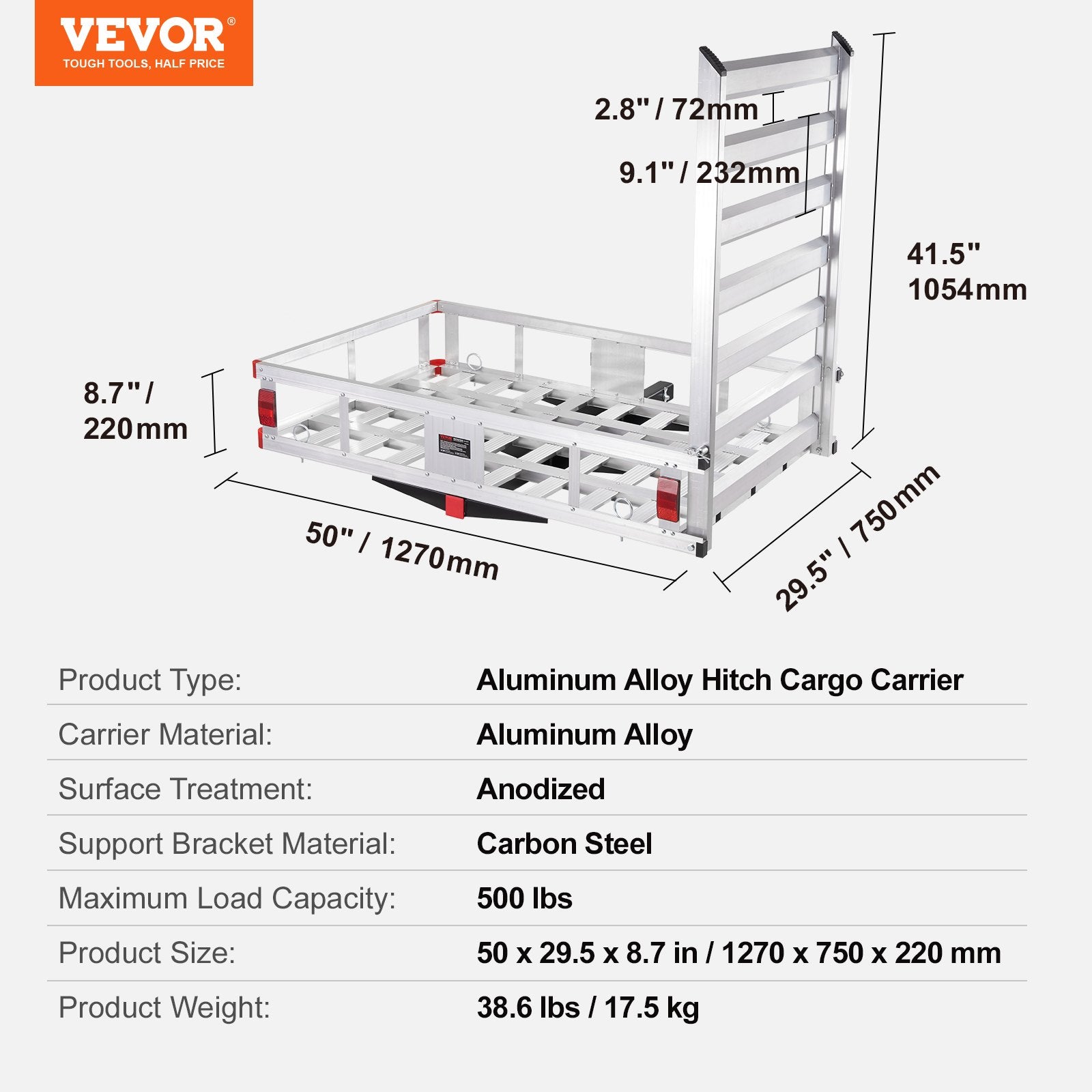 Hitch Cargo Carrier 500 lb Aluminum Trailer Basket with Folding Ramp