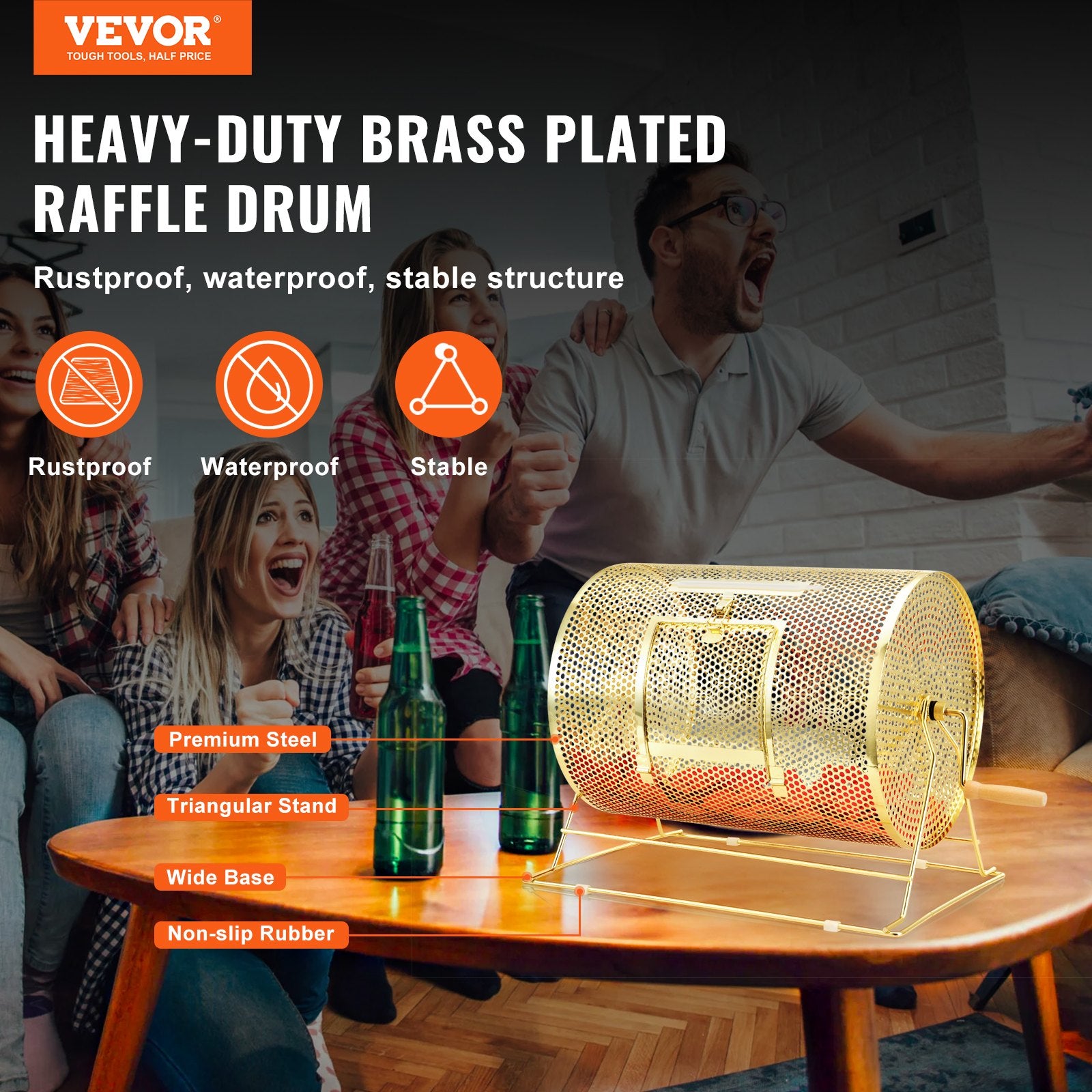 Raffle Drum 16.1"x12" Brass Plated Spinning Cage Holds 5000 Tickets or Balls