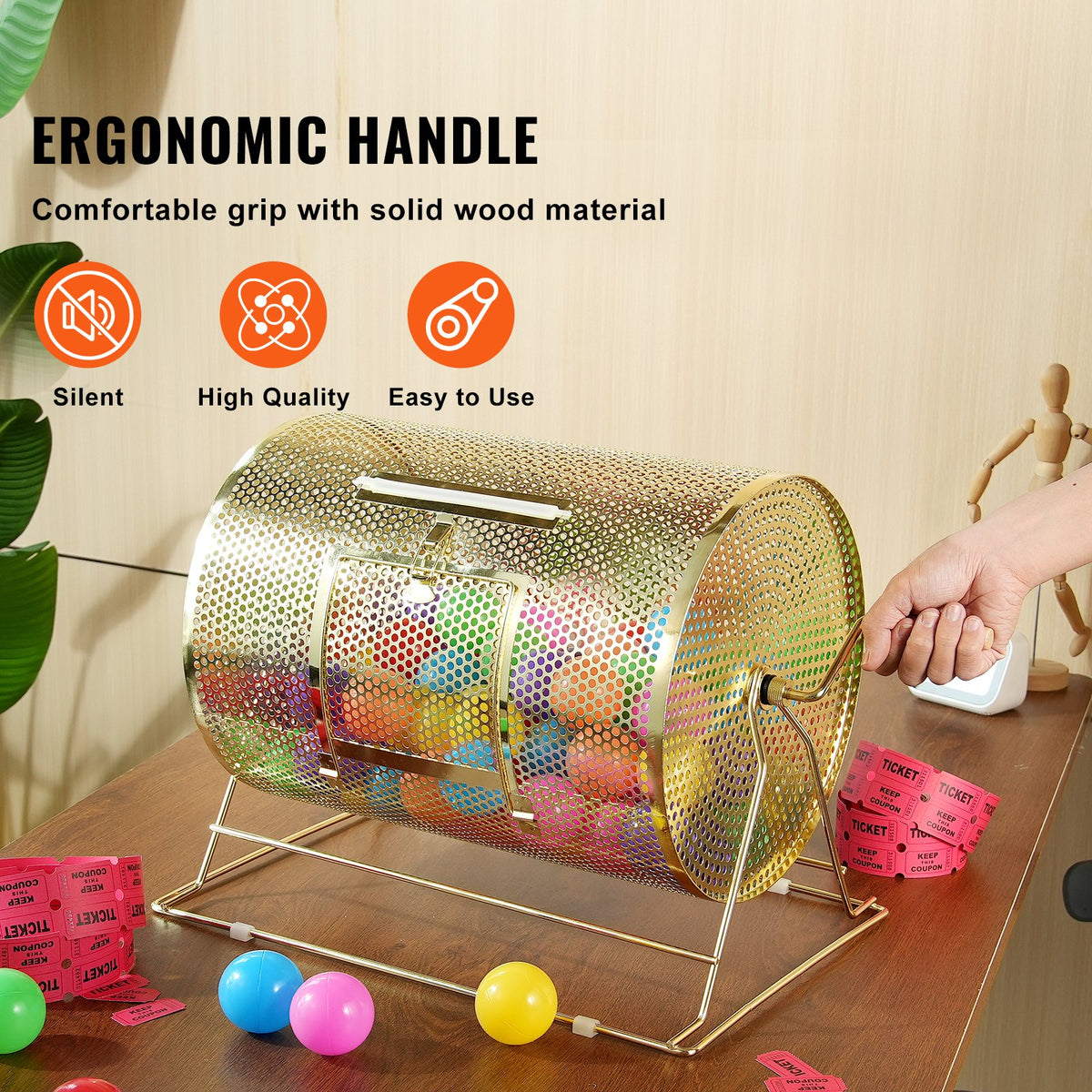 Raffle Drum 16.1"x12" Brass Plated Spinning Cage Holds 5000 Tickets or Balls