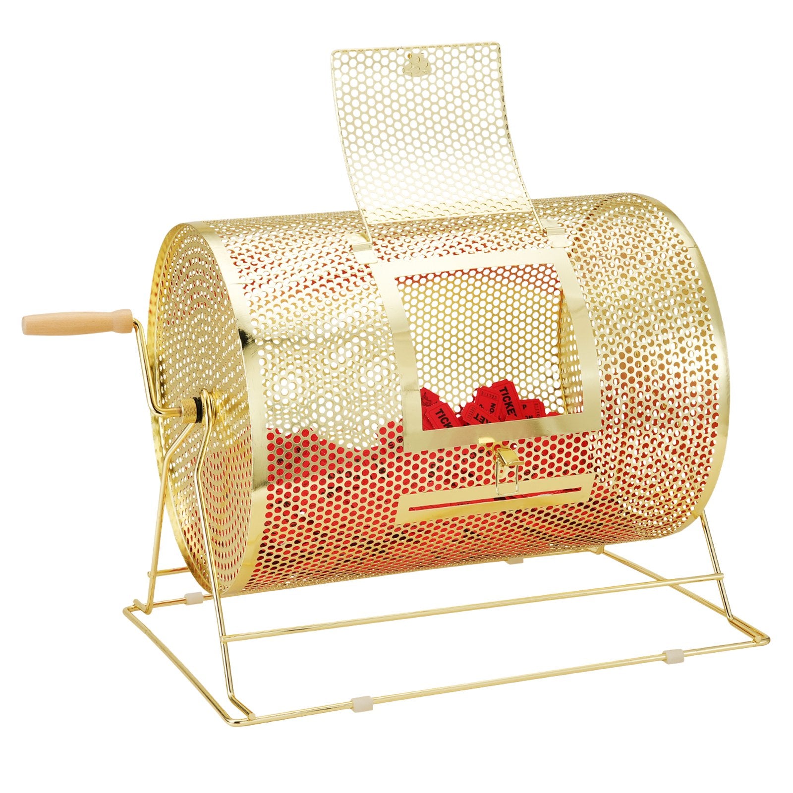 Raffle Drum 16.1"x12" Brass Plated Spinning Cage Holds 5000 Tickets or Balls