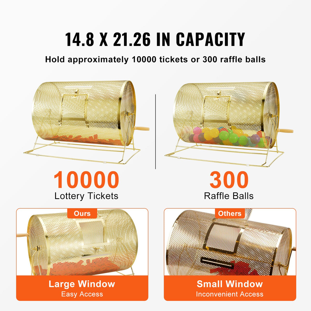 Brass Plated Raffle Drum Spinning Cage with Wooden Handle for Tickets Balls