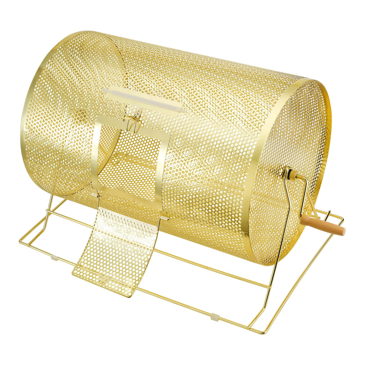Brass Plated Raffle Drum Spinning Cage with Wooden Handle for Tickets Balls