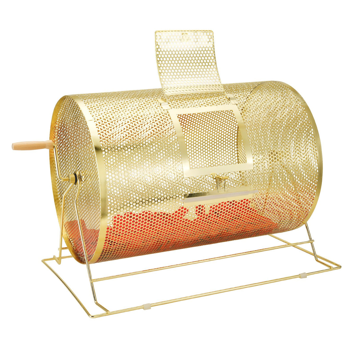 Brass Plated Raffle Drum Spinning Cage with Wooden Handle for Tickets Balls