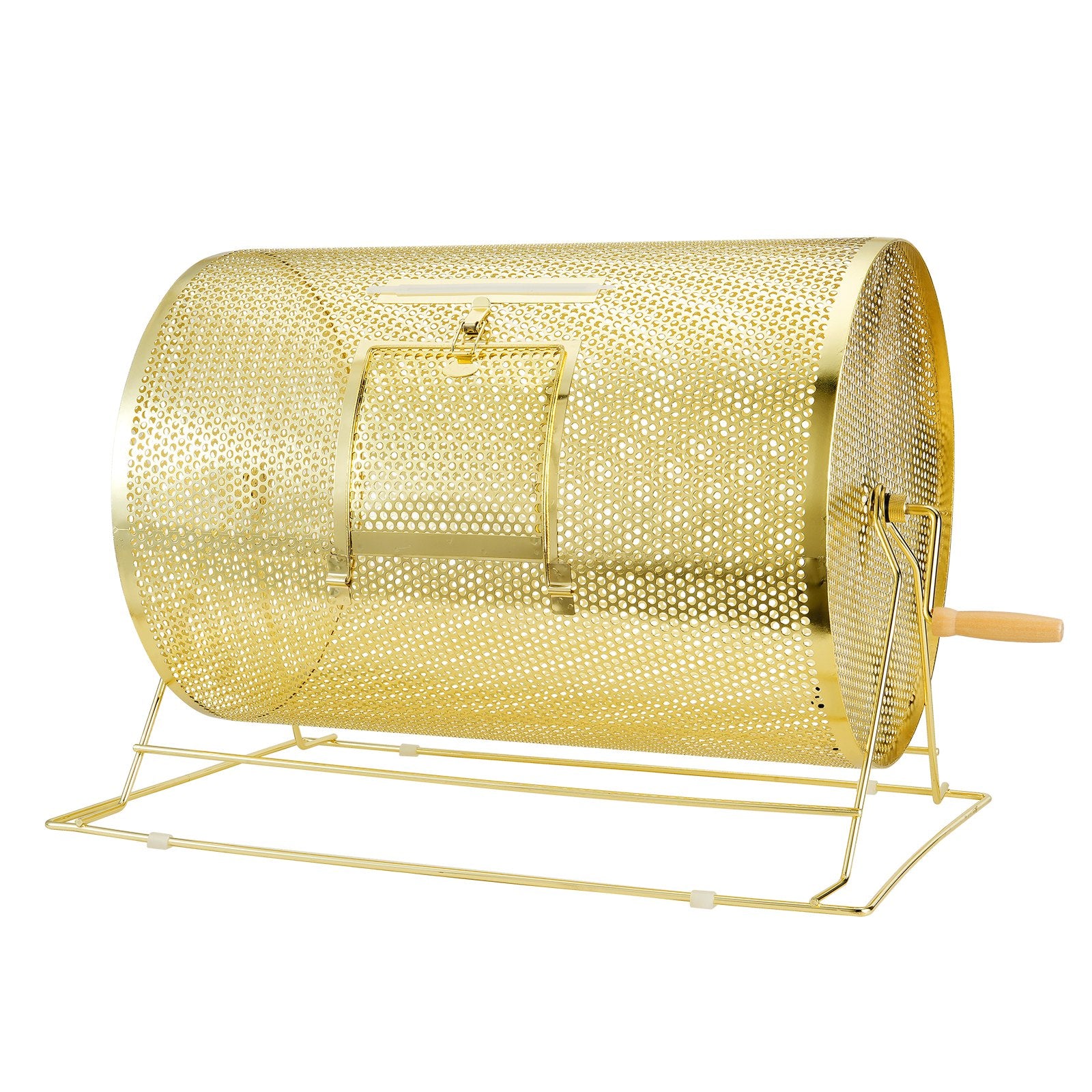 Brass Plated Raffle Drum Spinning Cage with Wooden Handle for Tickets Balls