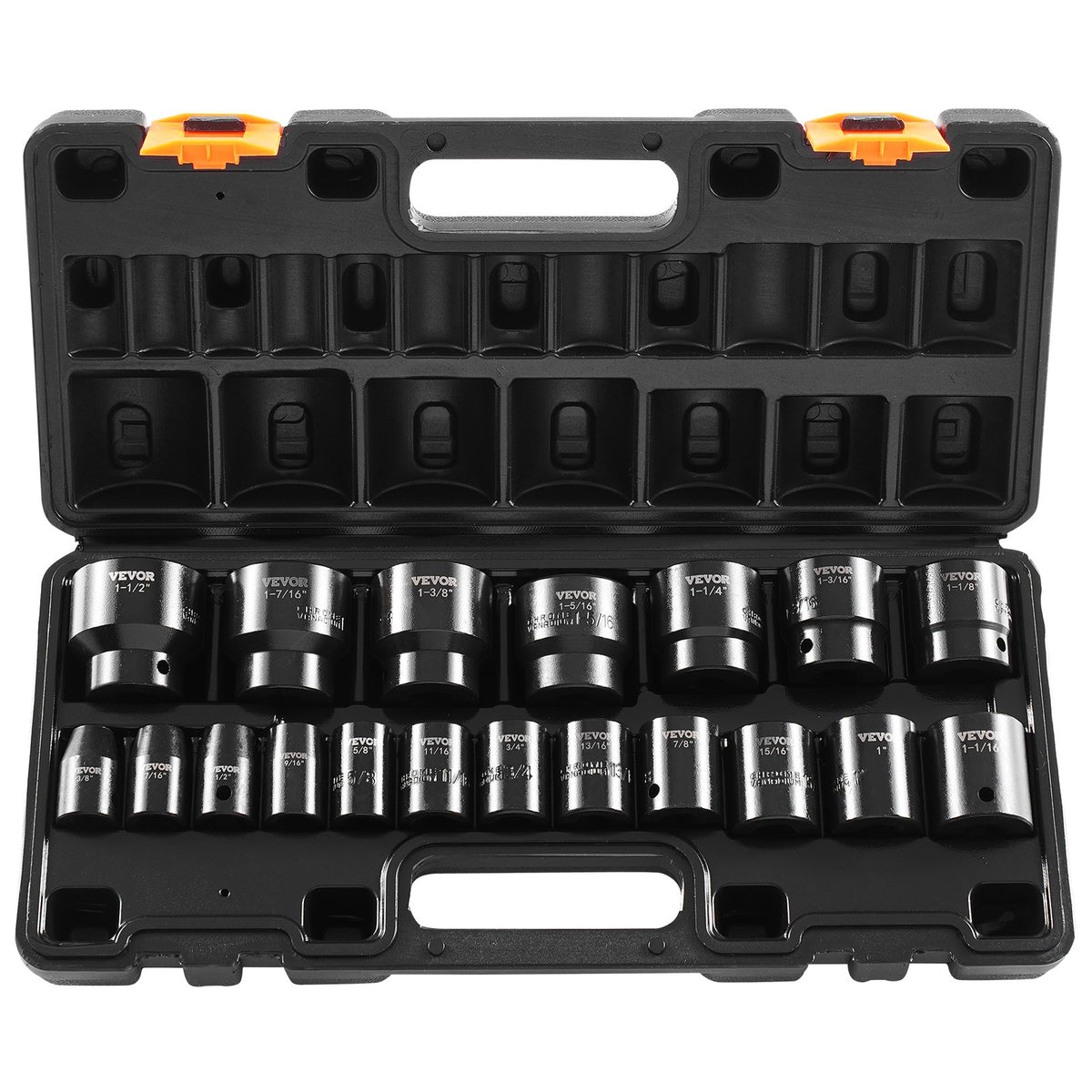 Impact Socket Set, 1/2" Drive 19-Piece SAE 6-Point Standard Hex Sockets