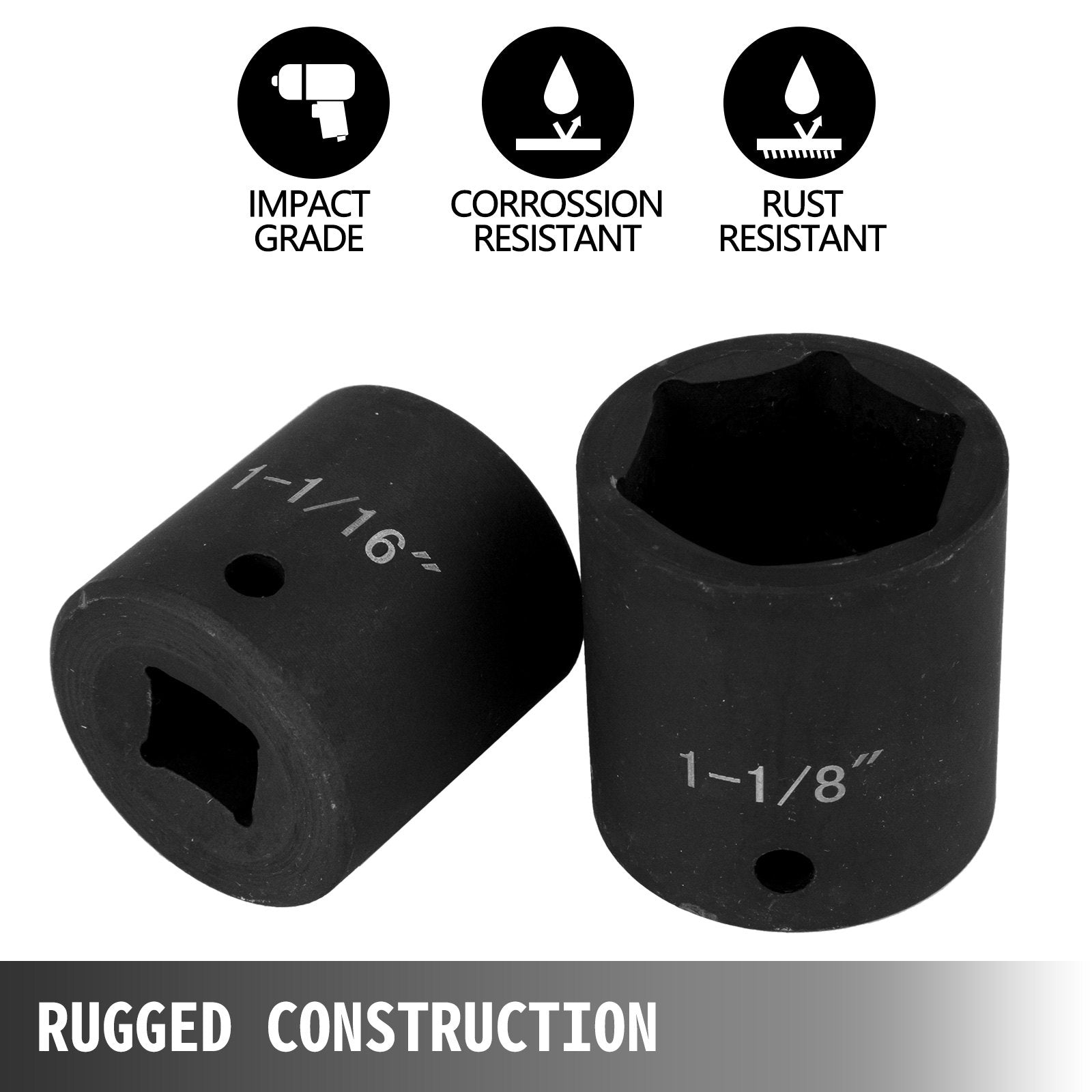 Impact Socket Set, 1/2" Drive 19-Piece SAE 6-Point Standard Hex Sockets