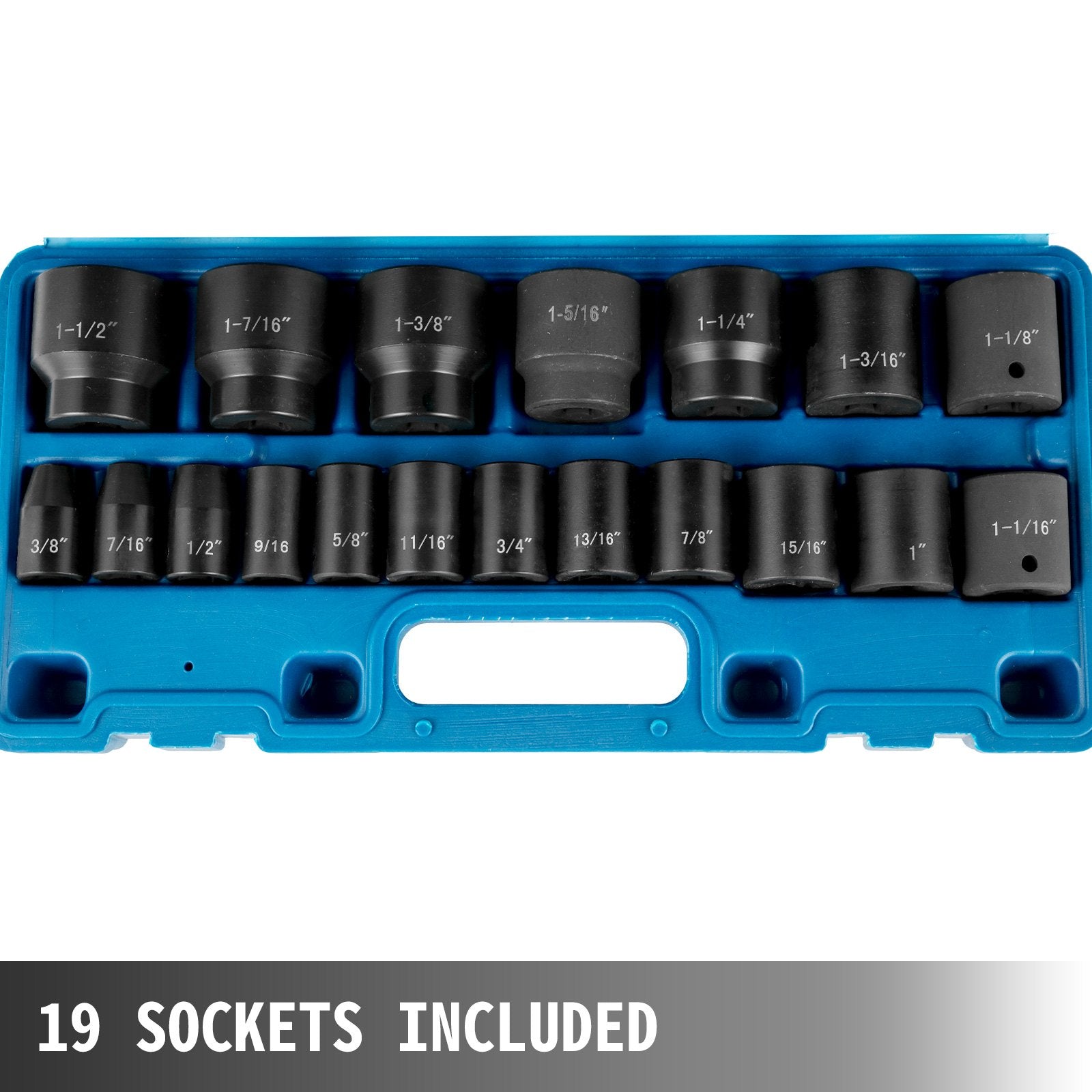 Impact Socket Set, 1/2" Drive 19-Piece SAE 6-Point Standard Hex Sockets