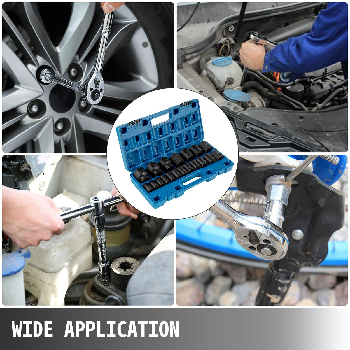 Impact Socket Set, 1/2" Drive 19-Piece SAE 6-Point Standard Hex Sockets