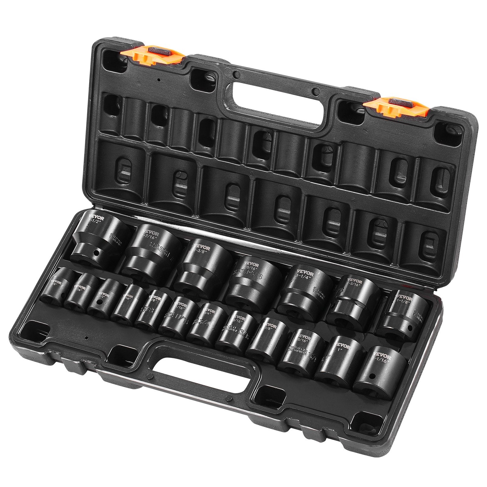 Impact Socket Set, 1/2" Drive 19-Piece SAE 6-Point Standard Hex Sockets