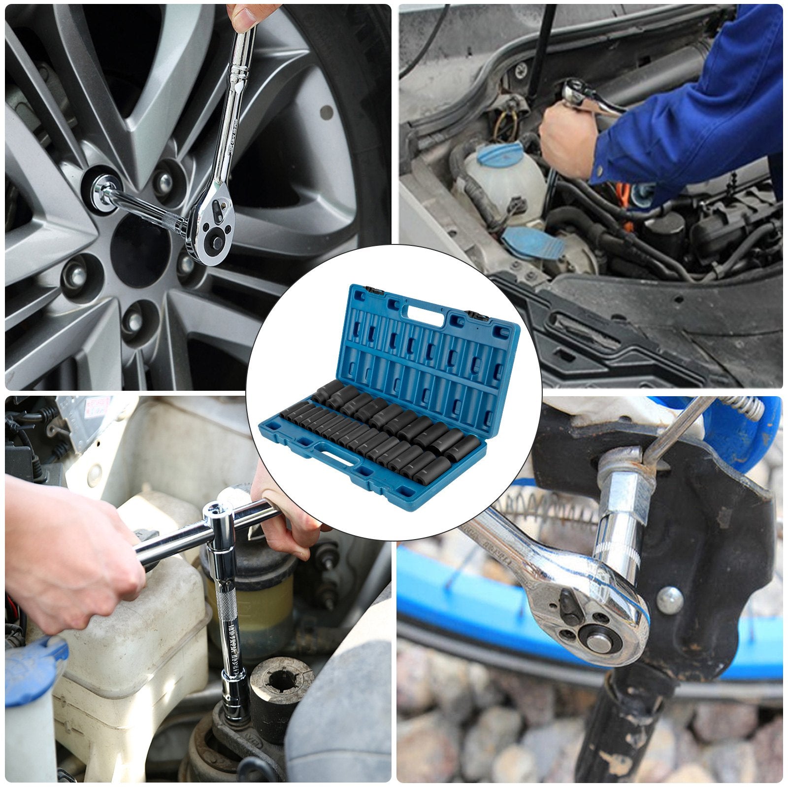 Impact Socket Set, 1/2" Drive 26-Piece Metric 10-36mm Deep 6-Point Sockets