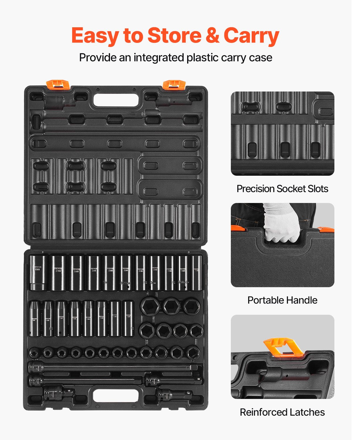 Impact Socket Set, 1/2" Drive 43-Piece Metric 9-30mm Standard & Deep 6-Point