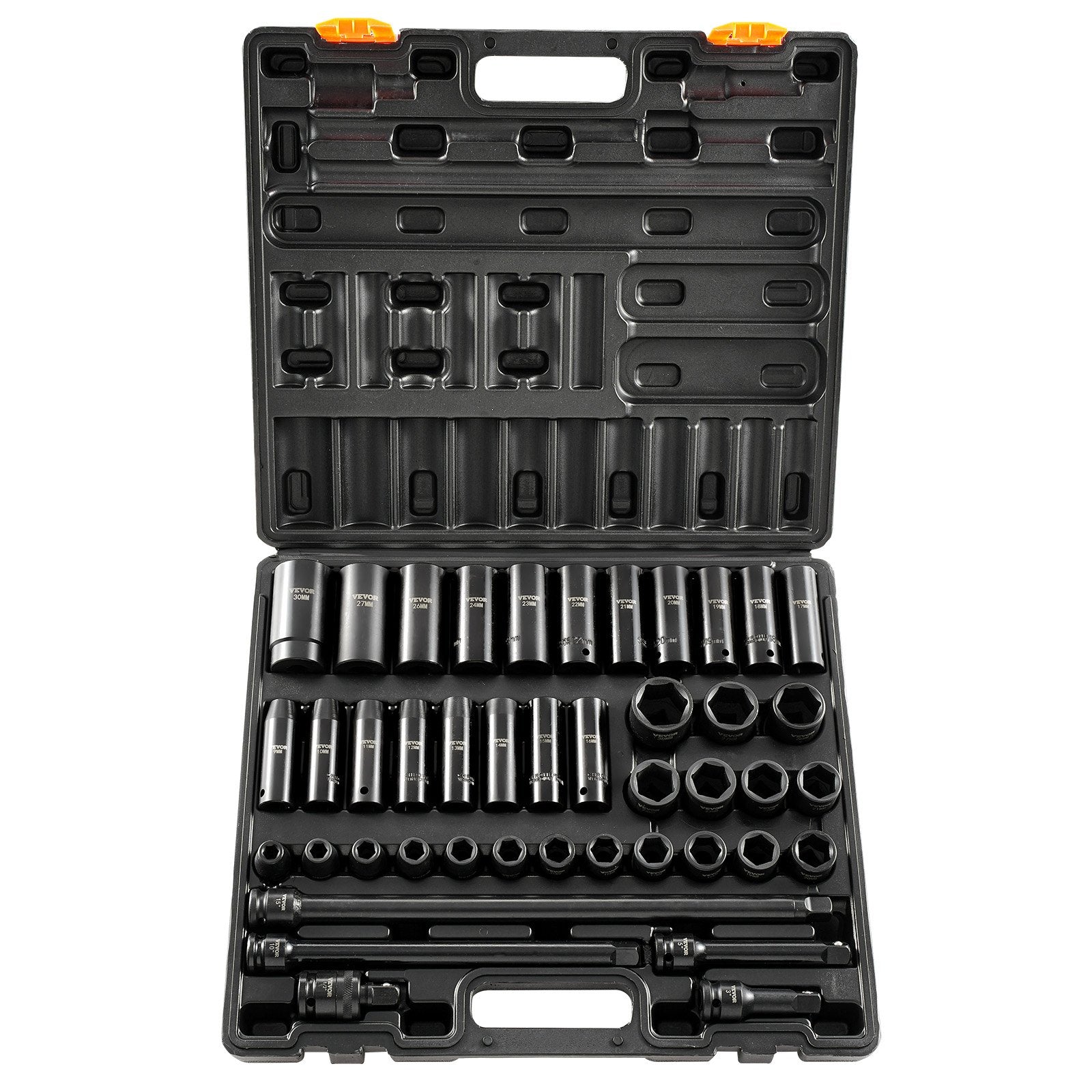 Impact Socket Set, 1/2" Drive 43-Piece Metric 9-30mm Standard & Deep 6-Point