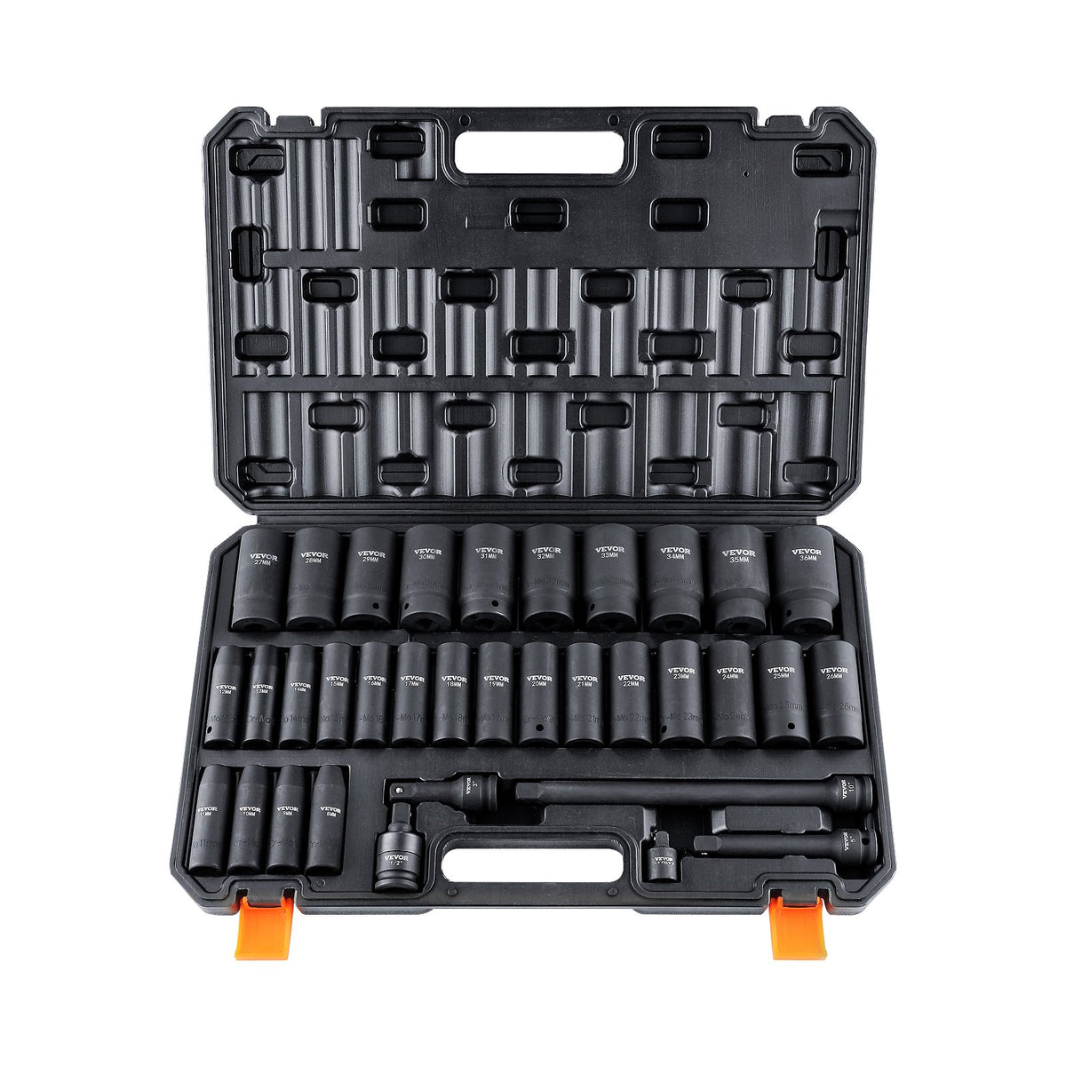 Impact Socket Set 1/2in Drive 34-Piece Metric 8-36mm 6-Point Cr-MO Steel Case