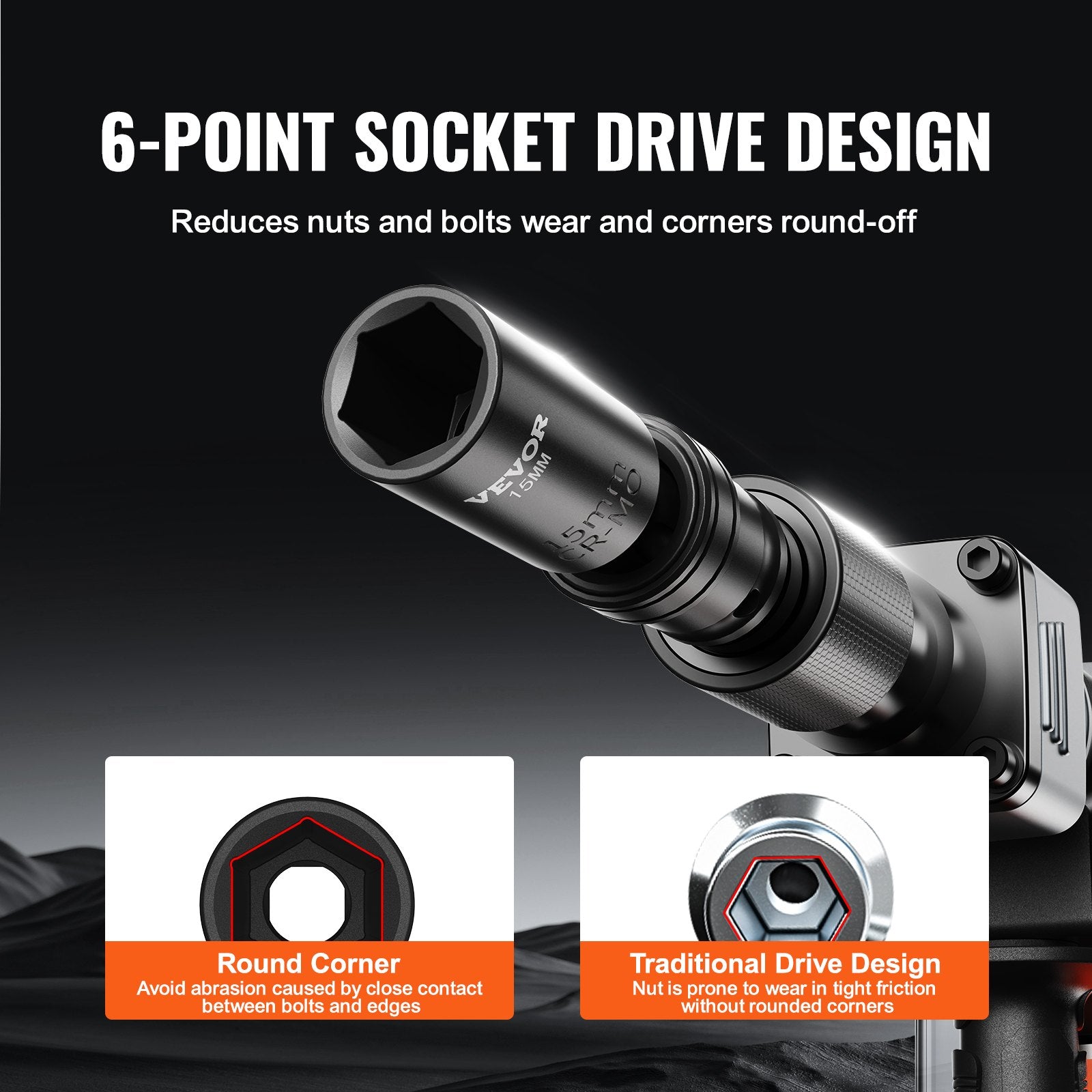 Swivel Impact Socket Set, 3/8" Drive 14-Piece Deep Metric 10-19mm 6-Point Cr-Mo