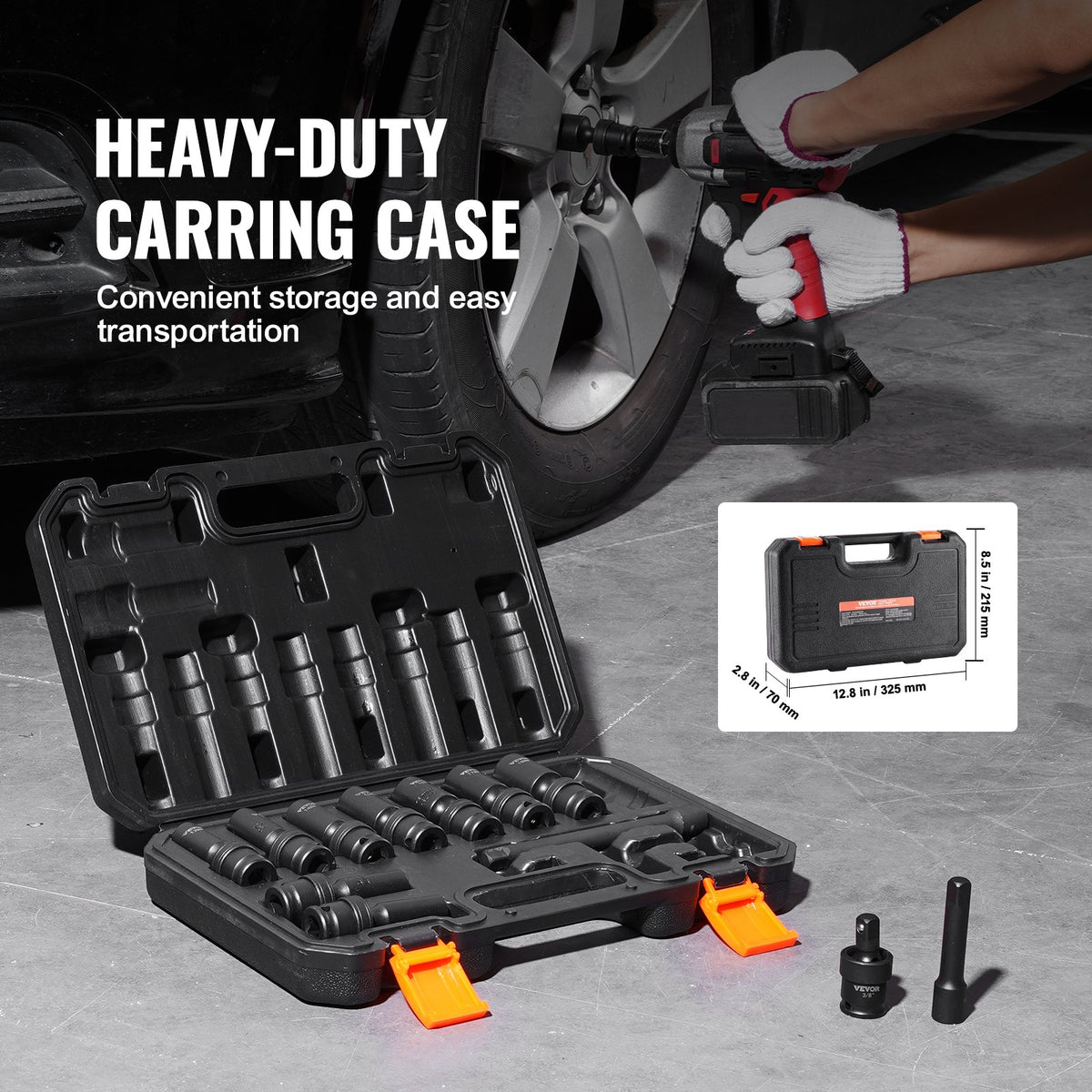 Swivel Impact Socket Set, 3/8" Drive 14-Piece Deep Metric 10-19mm 6-Point Cr-Mo