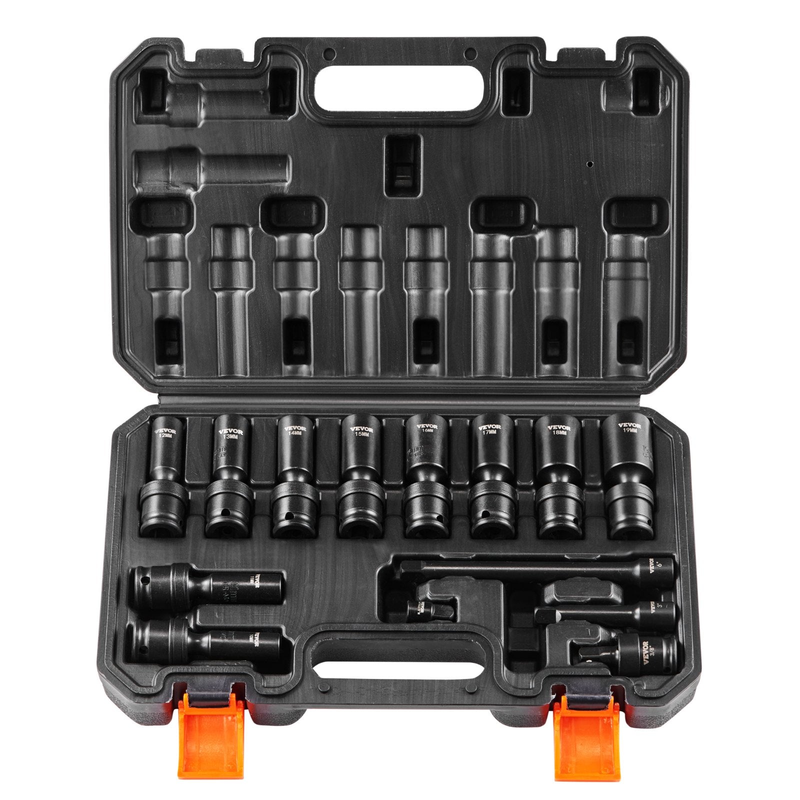 Swivel Impact Socket Set, 3/8" Drive 14-Piece Deep Metric 10-19mm 6-Point Cr-Mo