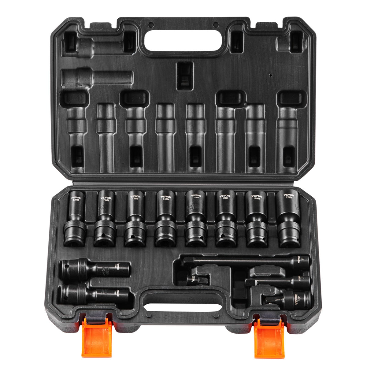 Swivel Impact Socket Set, 3/8" Drive 14-Piece Deep Metric 10-19mm 6-Point Cr-Mo