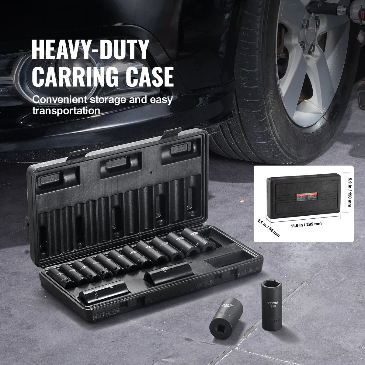 Impact Socket Set 3/8in Drive 15-Piece Metric 8-22mm 6-Point Cr-Mo Steel Case