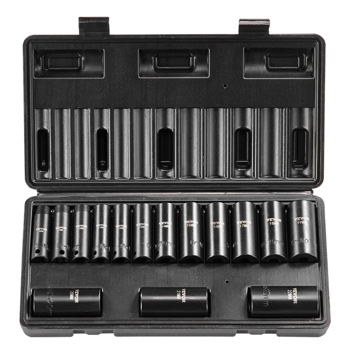 Impact Socket Set 3/8in Drive 15-Piece Metric 8-22mm 6-Point Cr-Mo Steel Case