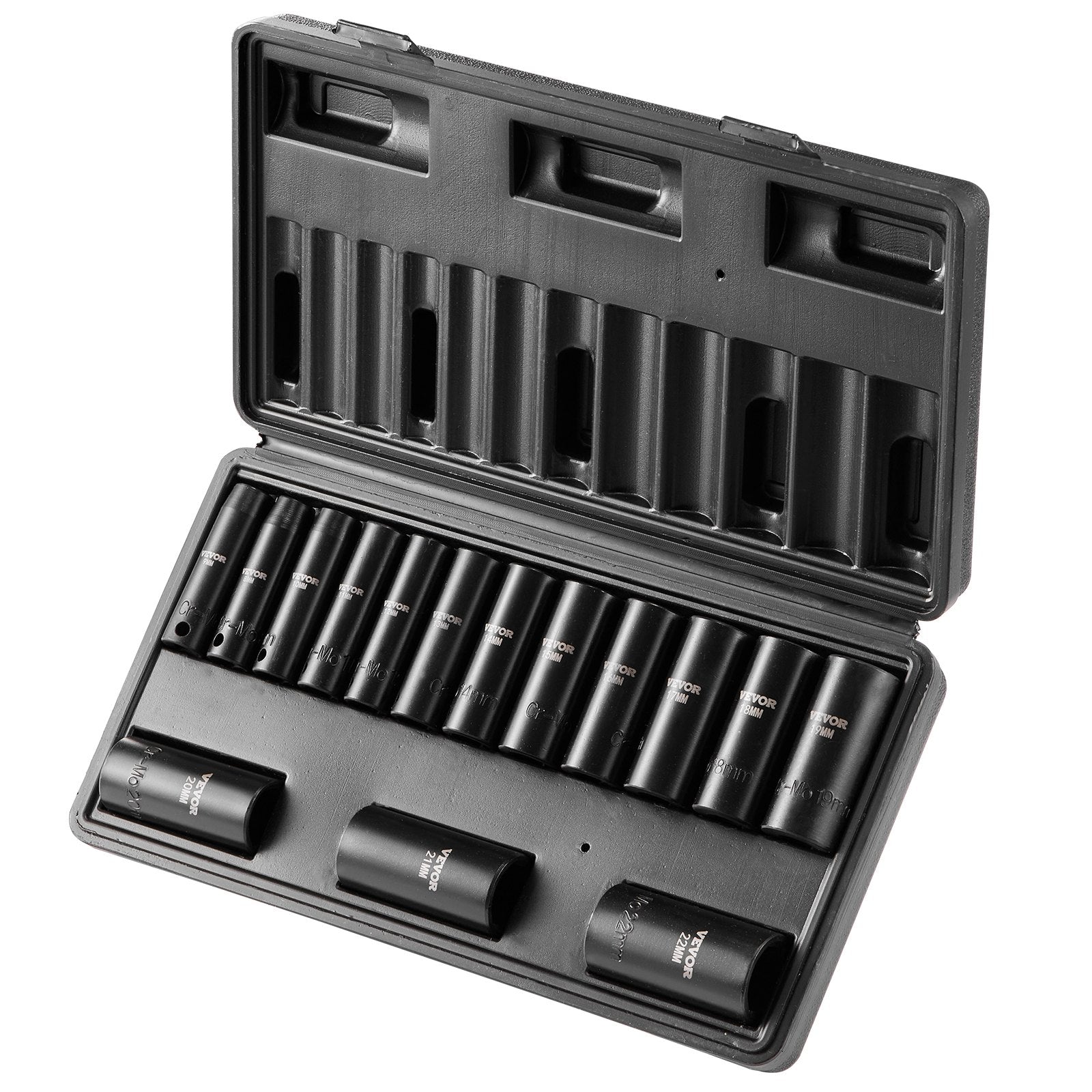 Impact Socket Set 3/8in Drive 15-Piece Metric 8-22mm 6-Point Cr-Mo Steel Case