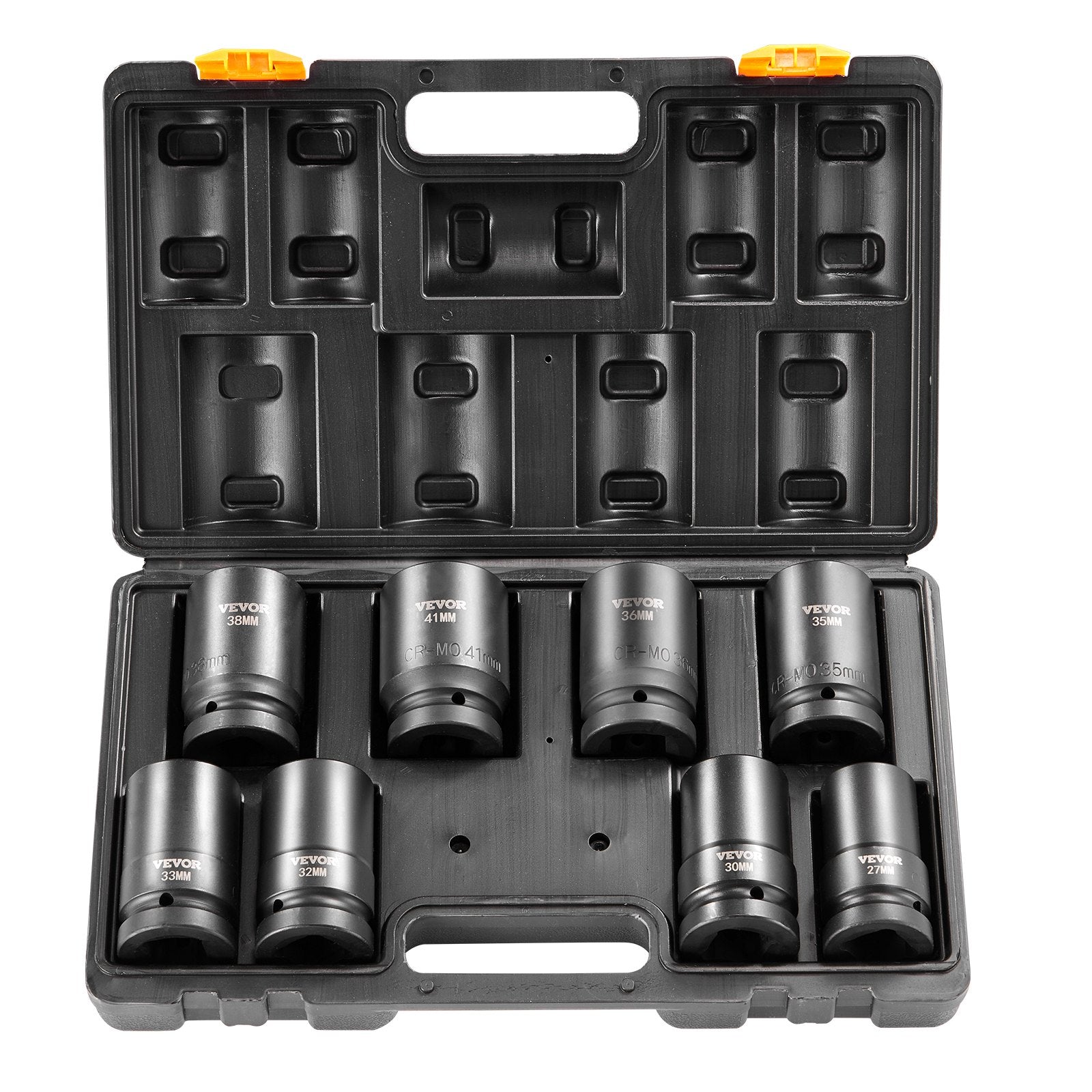 Impact Socket Set, 1" Drive 8-Piece Metric 27-41mm 6-Point Cr-Mo Steel with Case