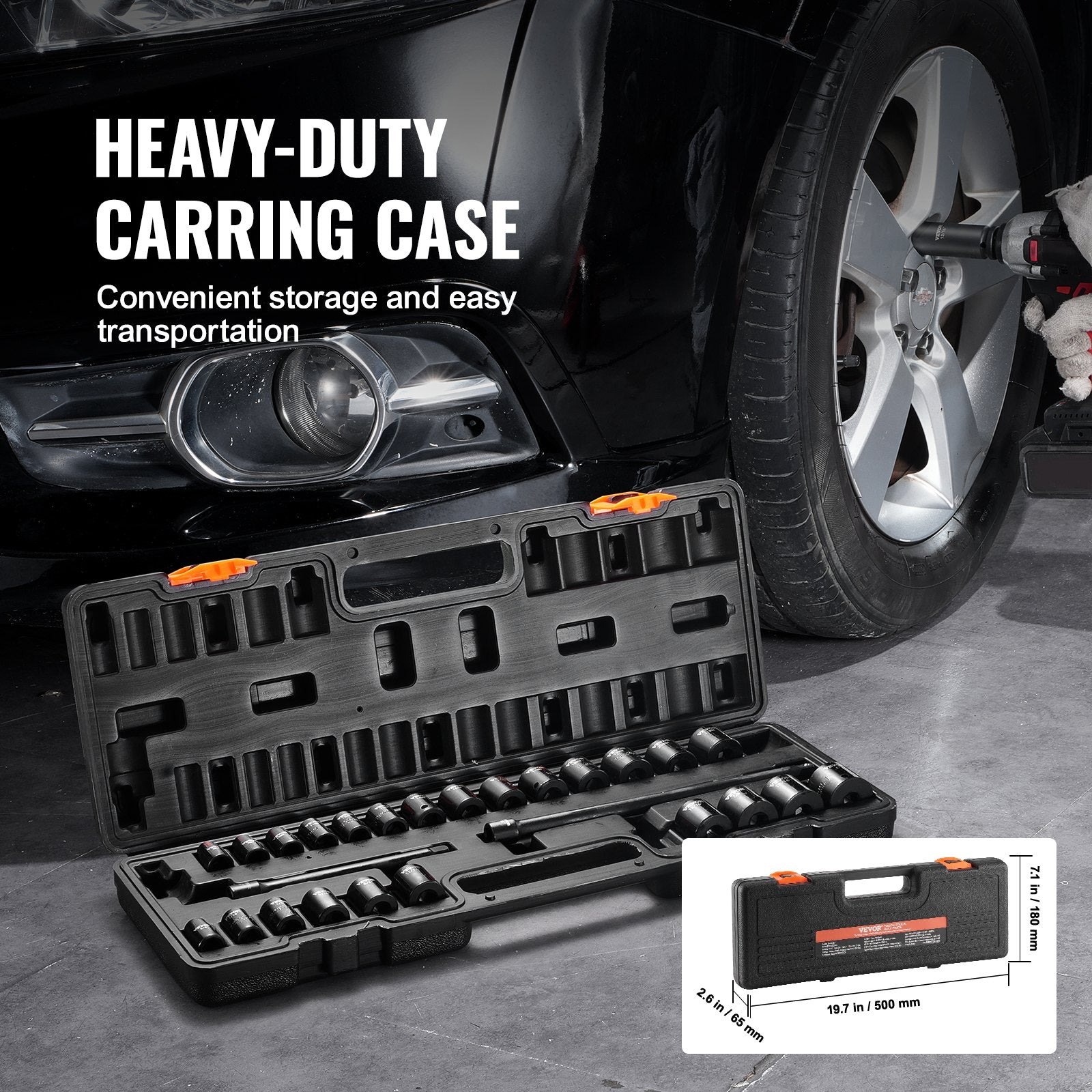 Impact Socket Set 3/8" Drive 29-Piece SAE & Metric 6-Point CR-MO Steel with Case