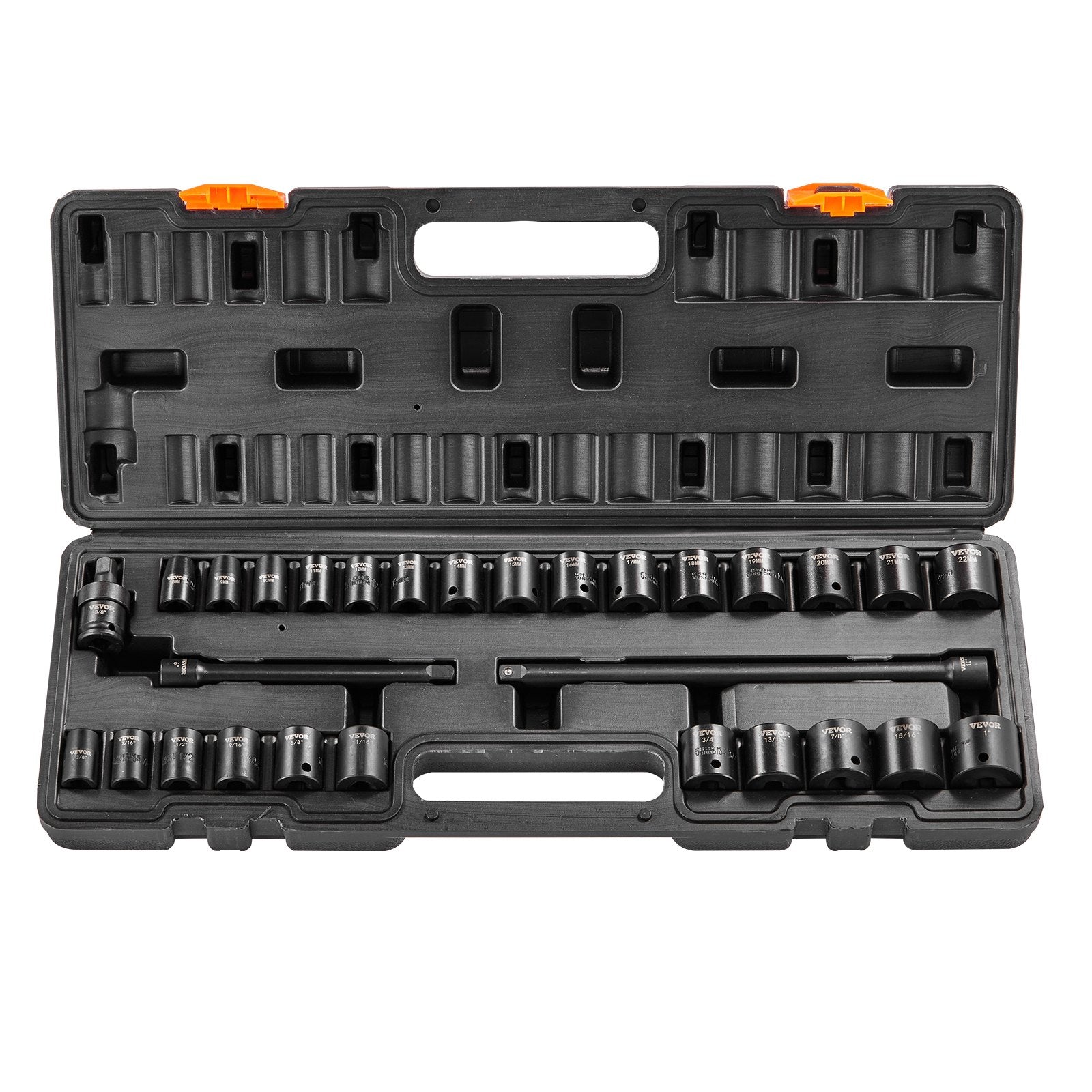 Impact Socket Set 3/8" Drive 29-Piece SAE & Metric 6-Point CR-MO Steel with Case