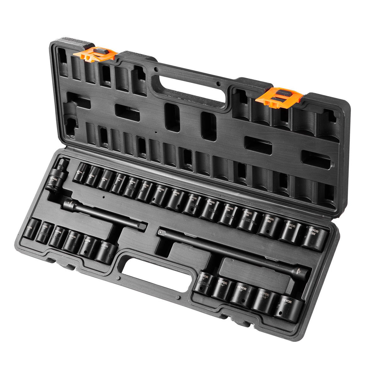 Impact Socket Set 3/8" Drive 29-Piece SAE & Metric 6-Point CR-MO Steel with Case