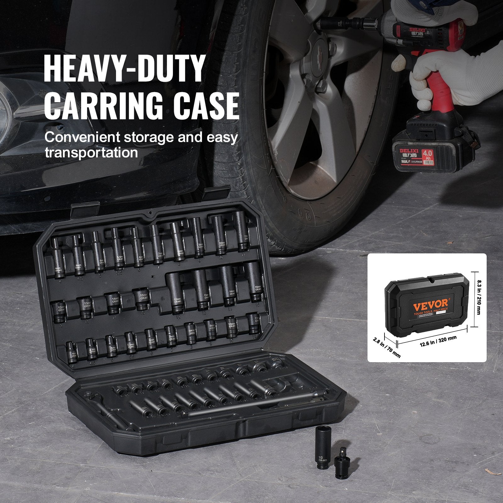 Impact Socket Set 1/4" Drive 55-Piece SAE & Metric 4-15mm Deep & Shallow 6-Point