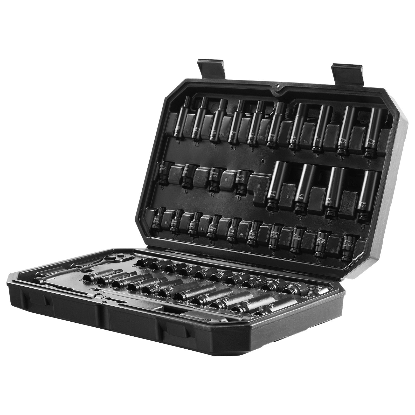 Impact Socket Set 1/4" Drive 55-Piece SAE & Metric 4-15mm Deep & Shallow 6-Point