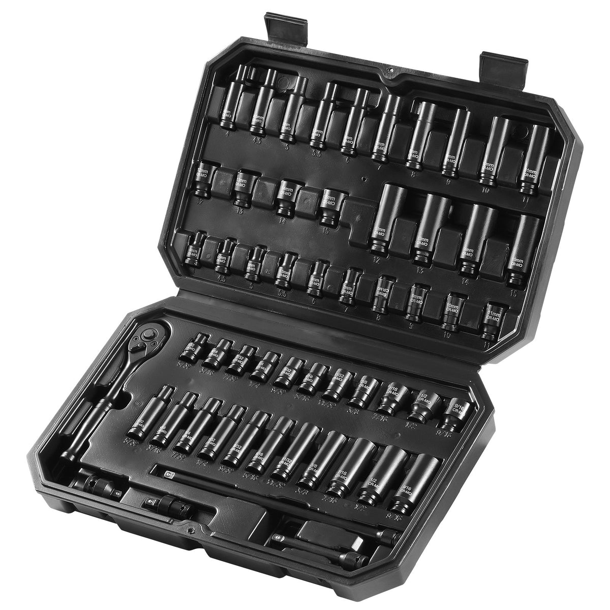 Impact Socket Set 1/4" Drive 55-Piece SAE & Metric 4-15mm Deep & Shallow 6-Point